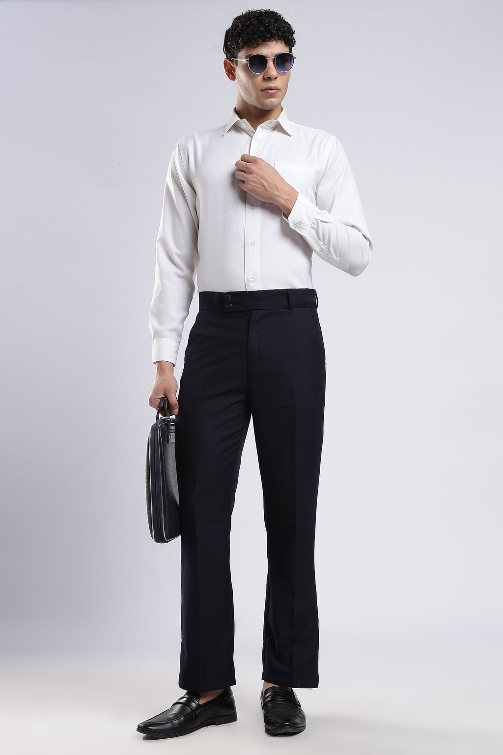 Men Boot Cut Linen Slub-Navy