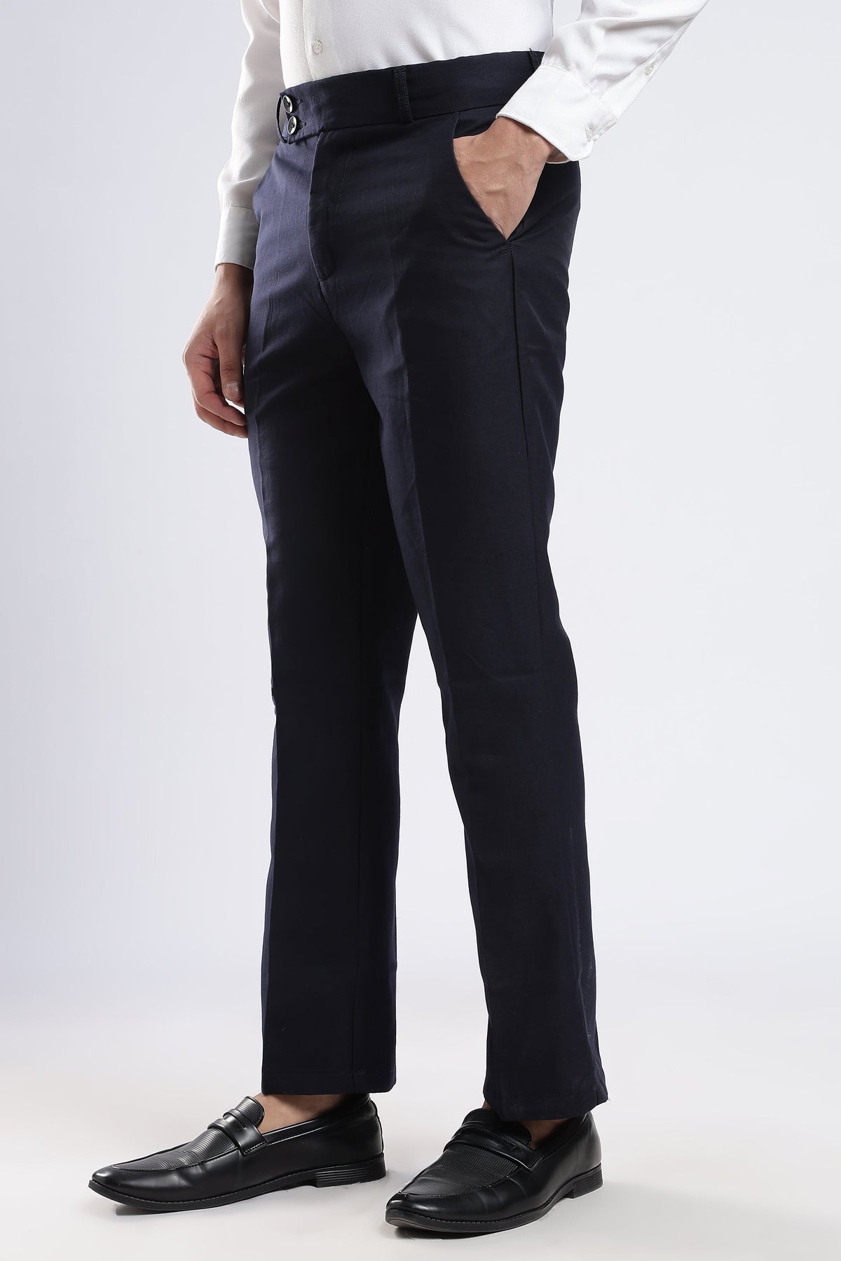 Men Boot Cut Linen Slub-Navy
