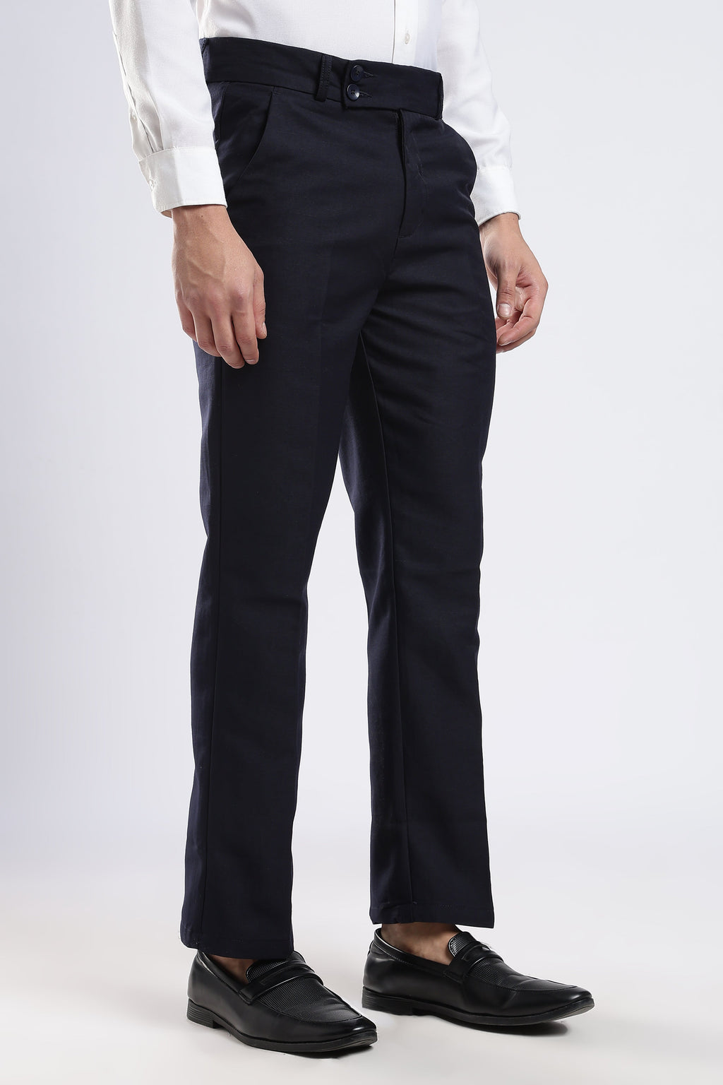 Men Boot Cut Linen Slub-Navy