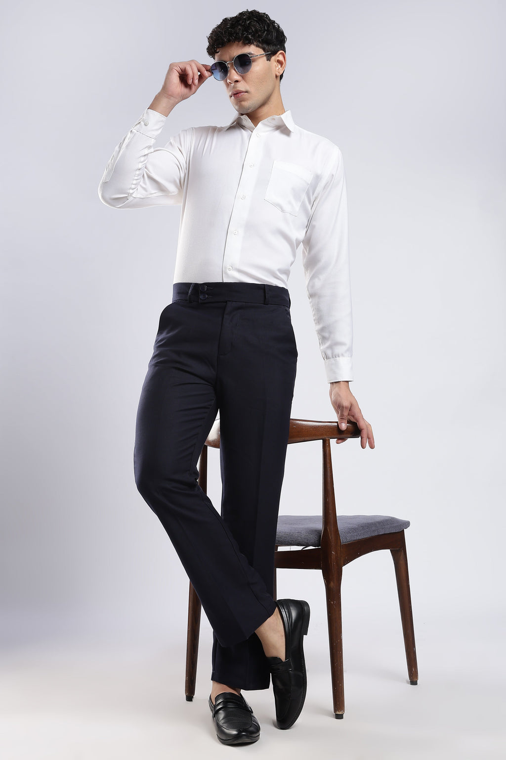 Men Boot Cut Linen Slub-Navy