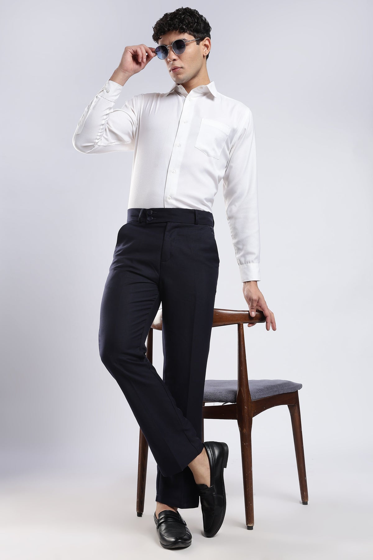 Men Boot Cut Linen Slub-Navy