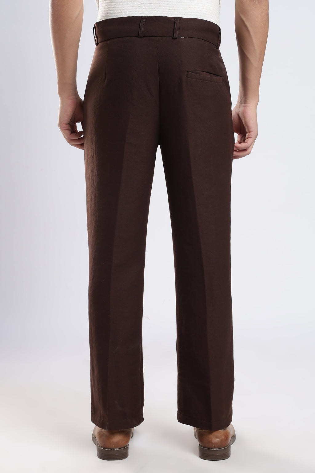 Men Boot Cut Linen Slub-Brown