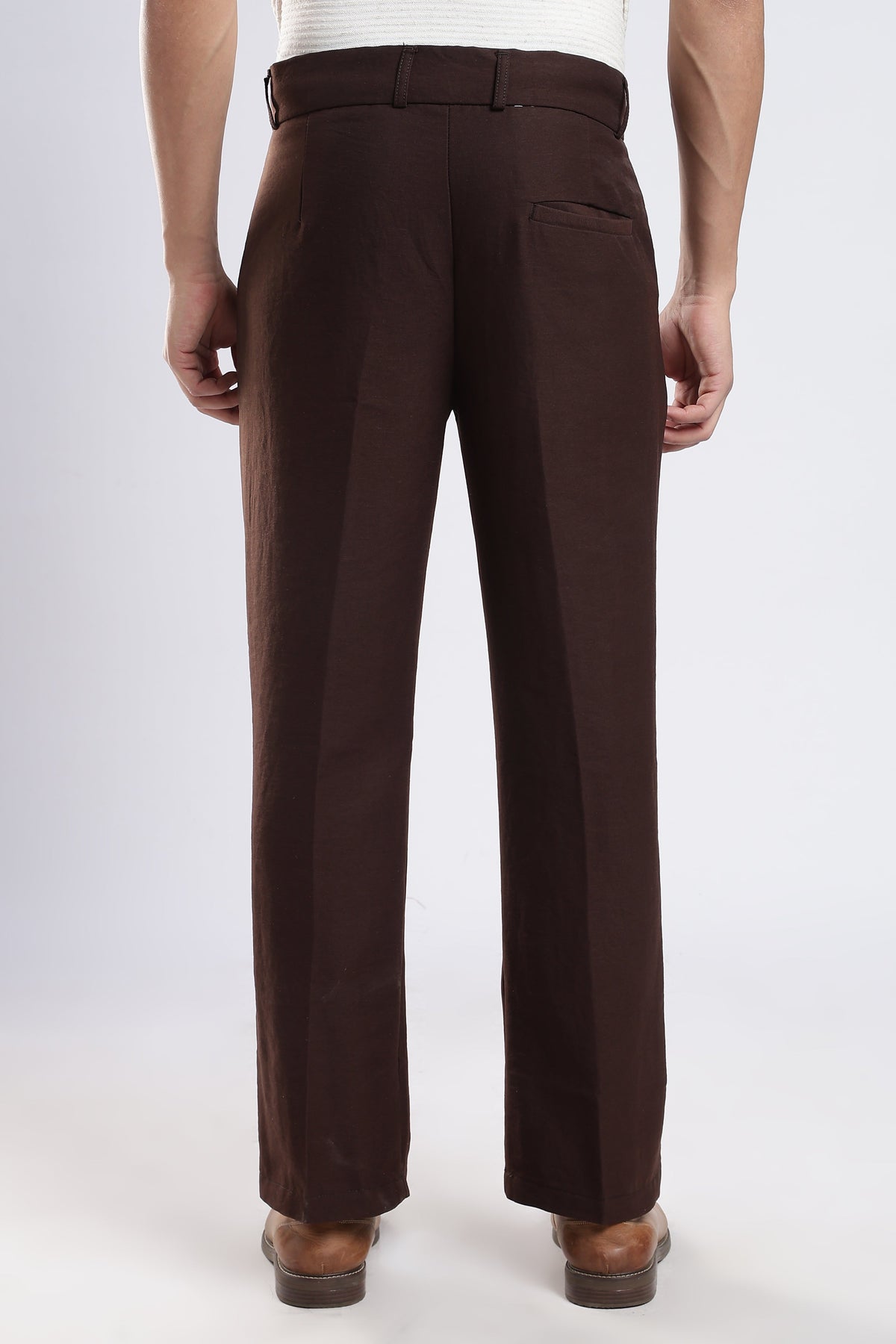 Men Boot Cut Linen Slub-Brown