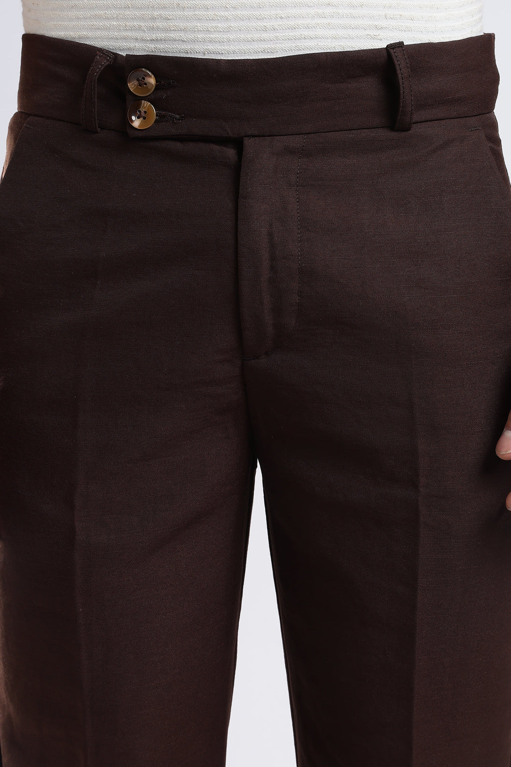 Men Boot Cut Linen Slub-Brown
