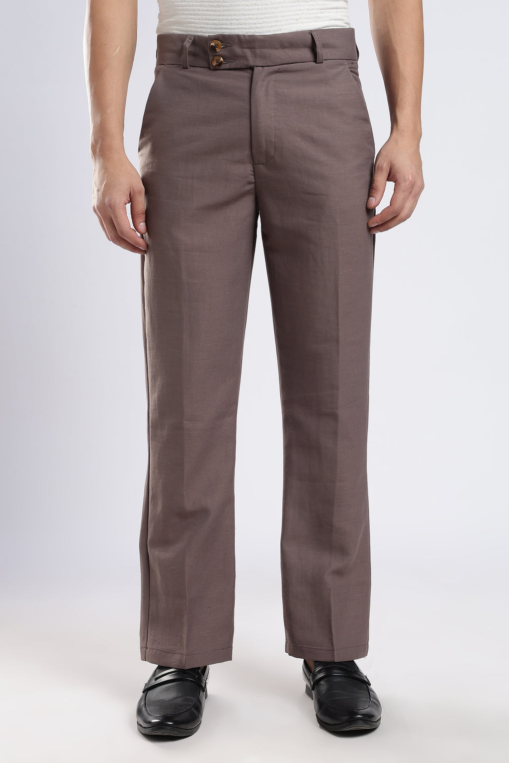 Men Boot Cut Linen Slub-Lt Brown