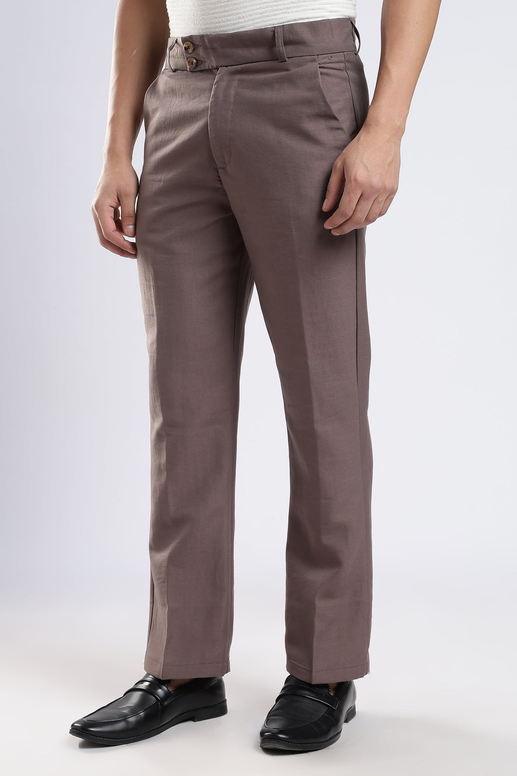 Men Boot Cut Linen Slub-Lt Brown