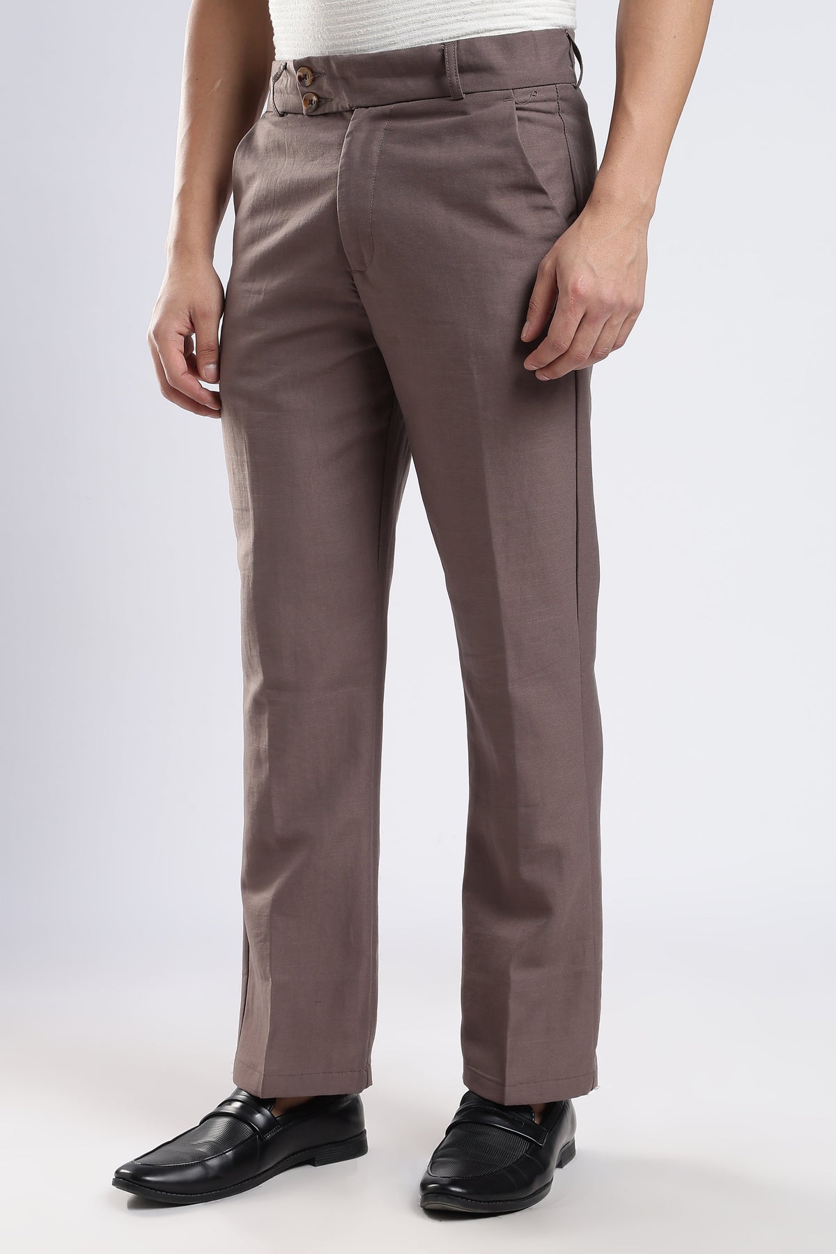 Men Boot Cut Linen Slub-Lt Brown