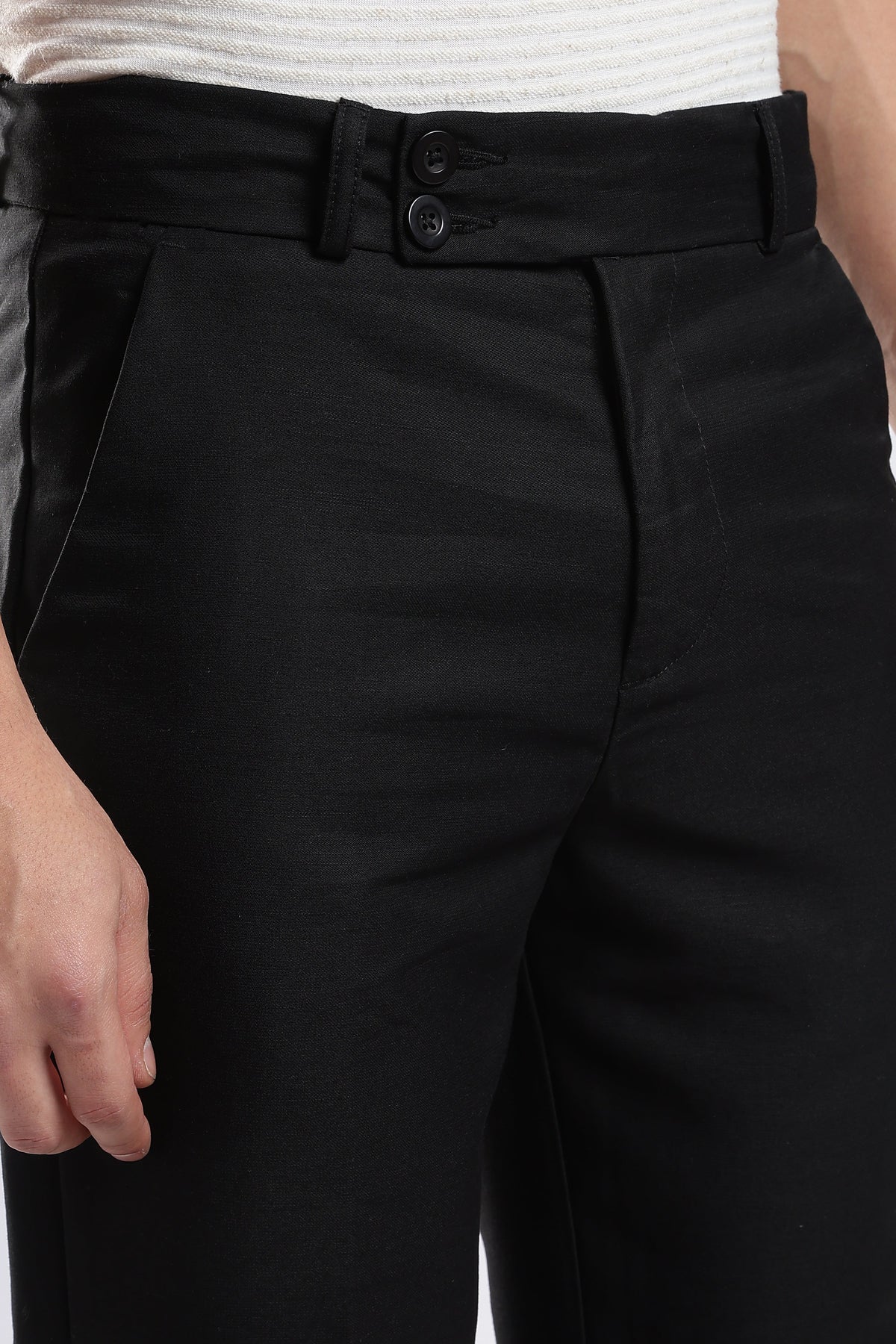 Men Boot Cut Linen Slub-Black