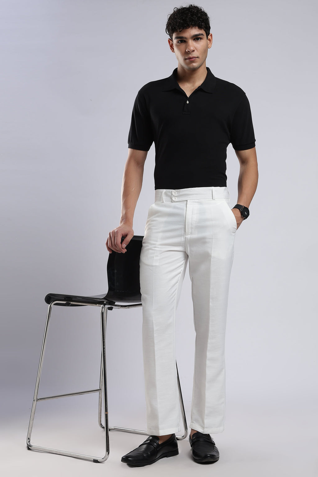 Men Boot Cut Linen Slub-White