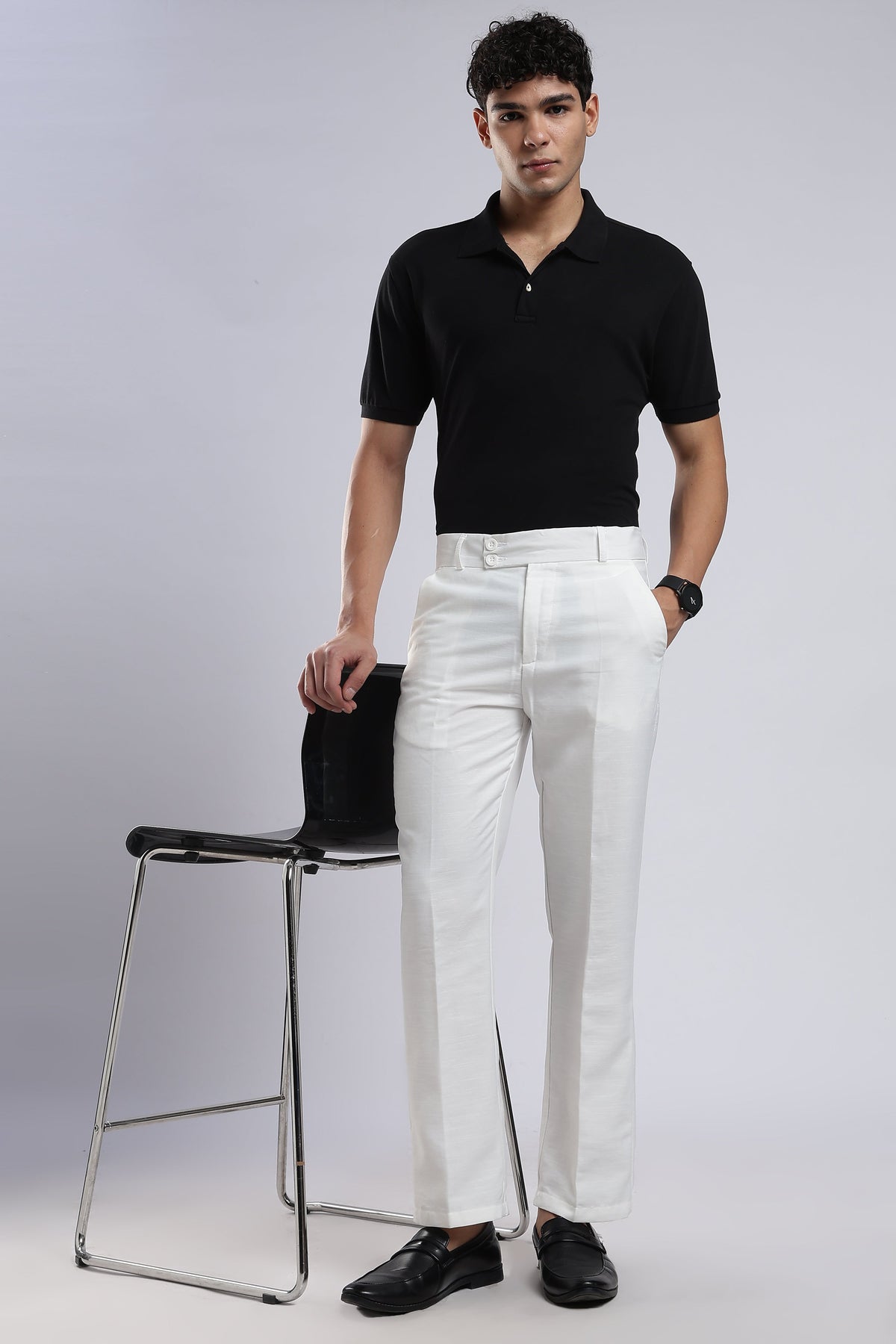 Men Boot Cut Linen Slub-White