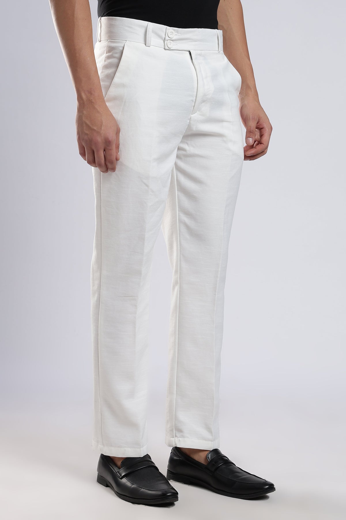 Men Boot Cut Linen Slub-White