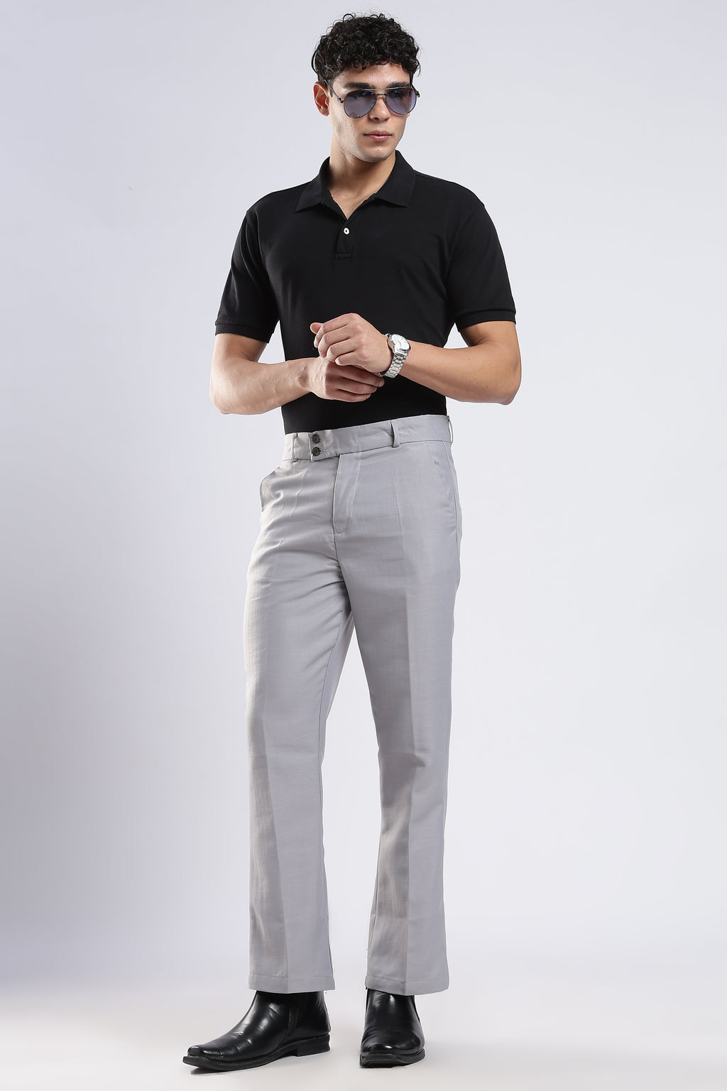 Men Boot Cut Linen Slub-Lt Grey