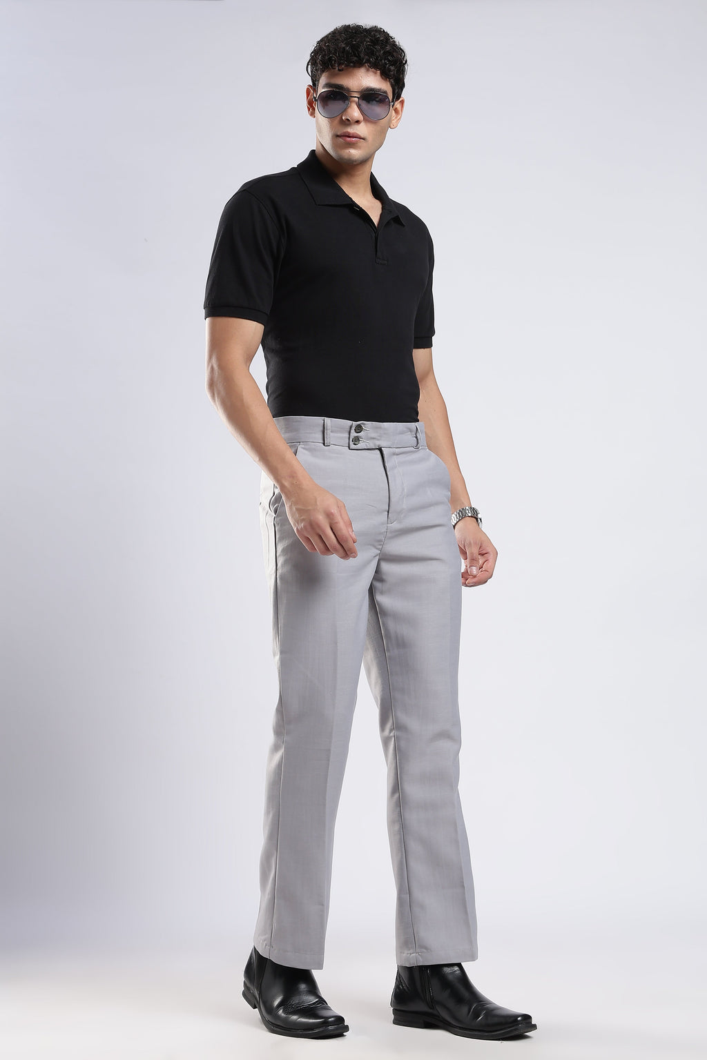 Men Boot Cut Linen Slub-Lt Grey