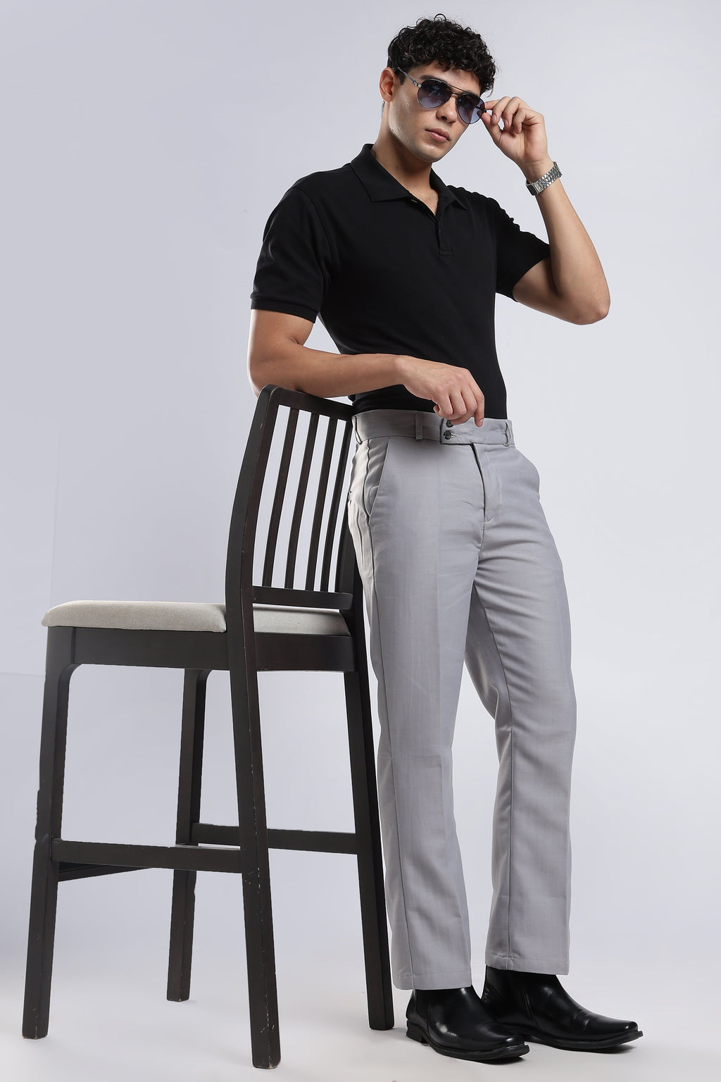Men Boot Cut Linen Slub-Lt Grey