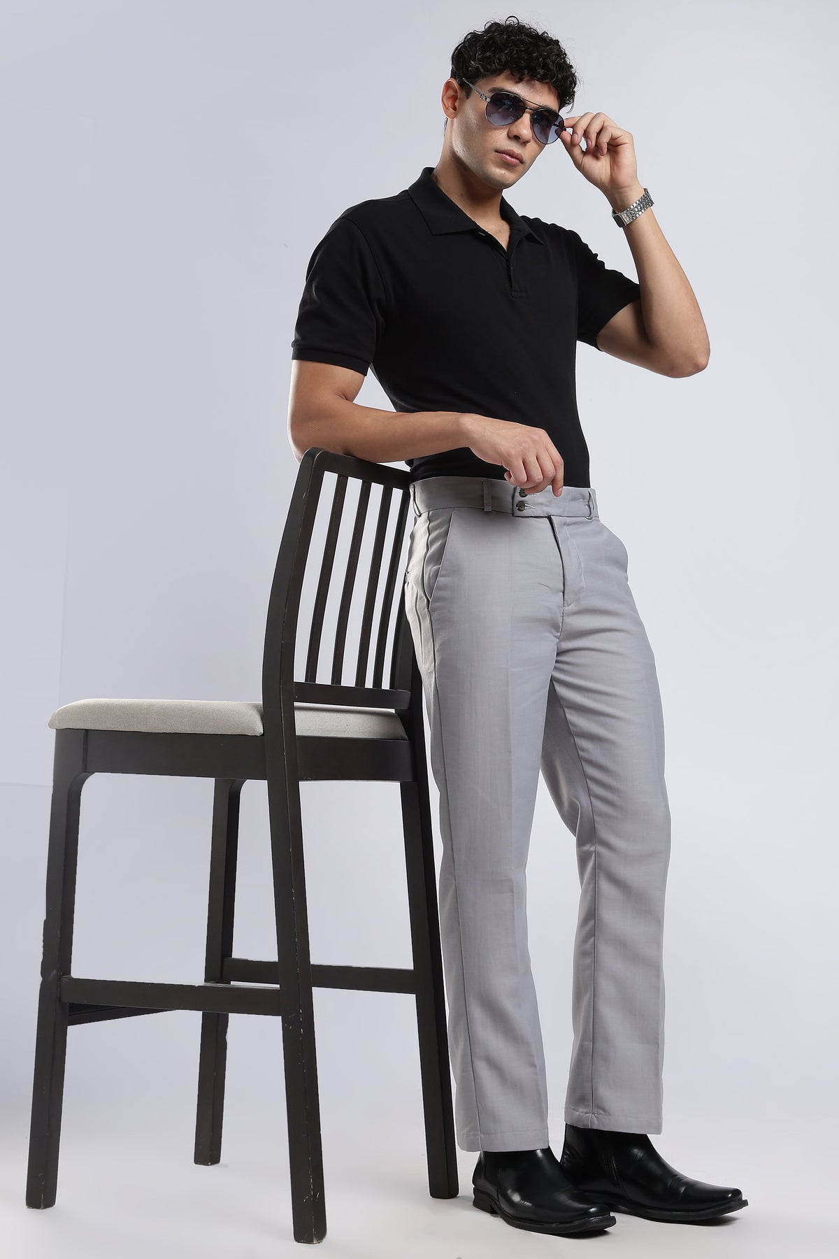 Men Boot Cut Linen Slub-Lt Grey