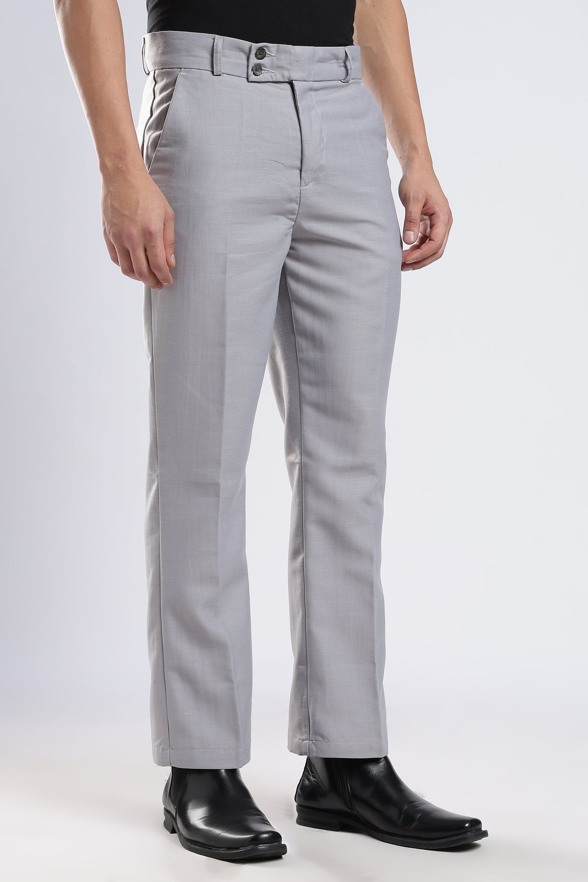 Men Boot Cut Linen Slub-Lt Grey