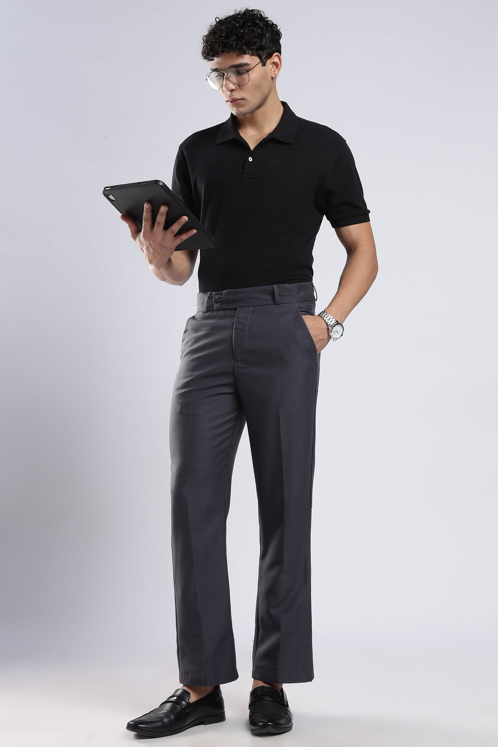 Men Boot Cut Linen Slub-Dk Grey