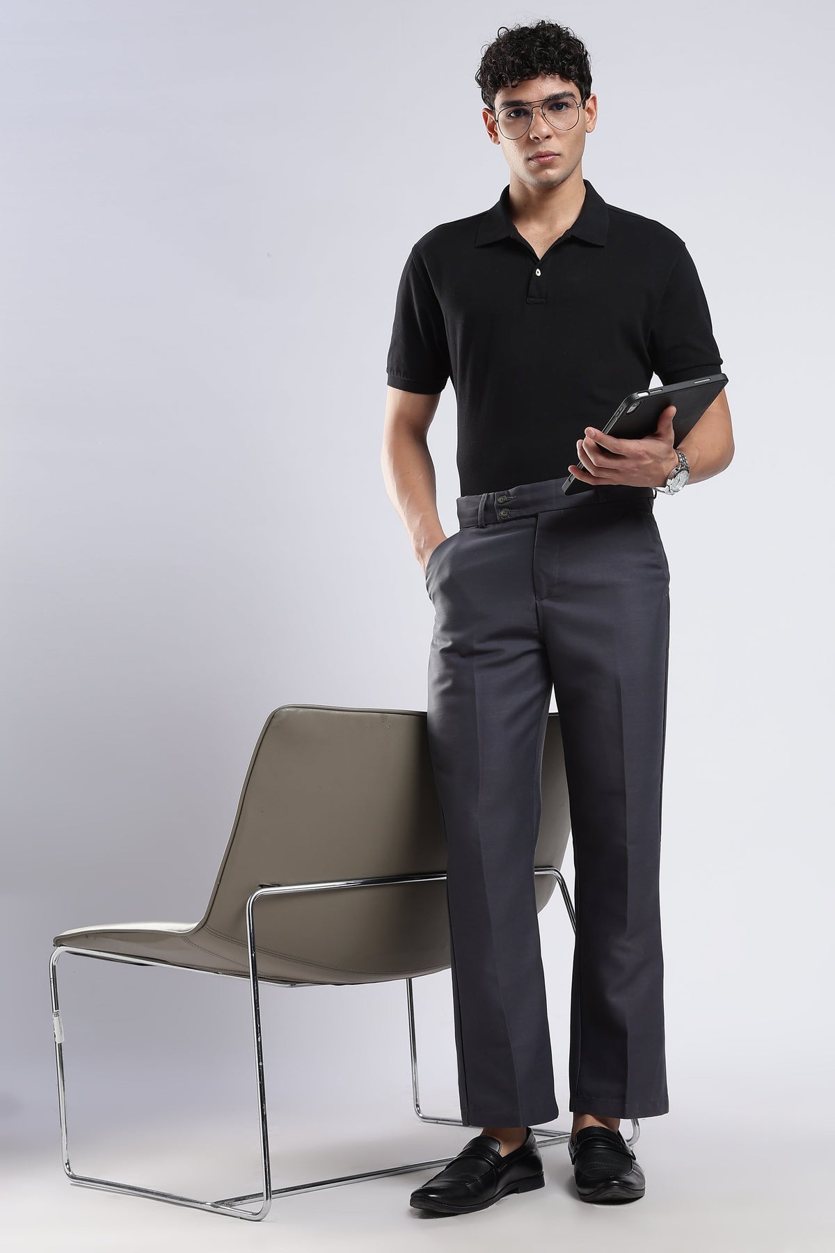 Men Boot Cut Linen Slub-Dk Grey