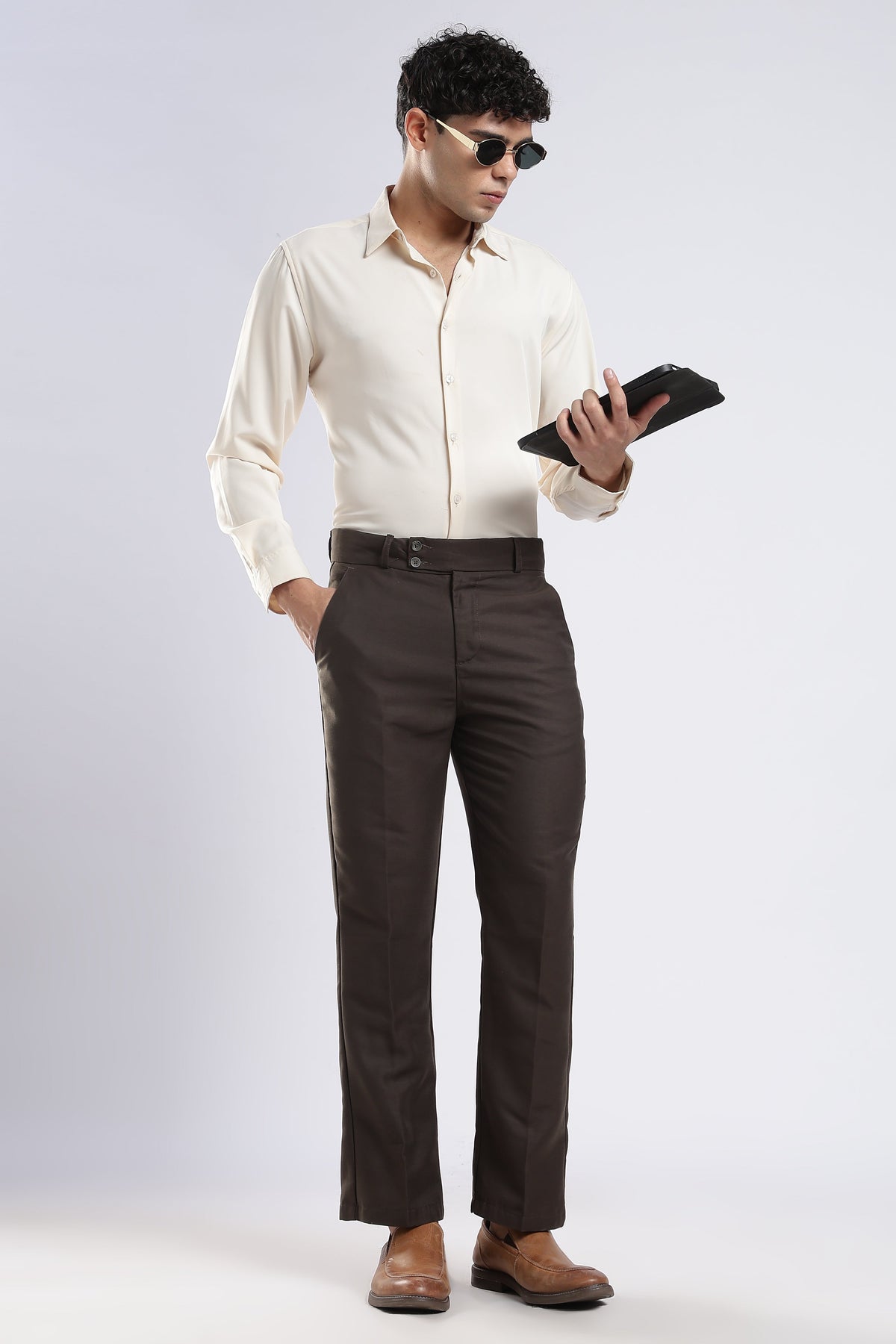 Men Boot Cut Linen Slub-Olive