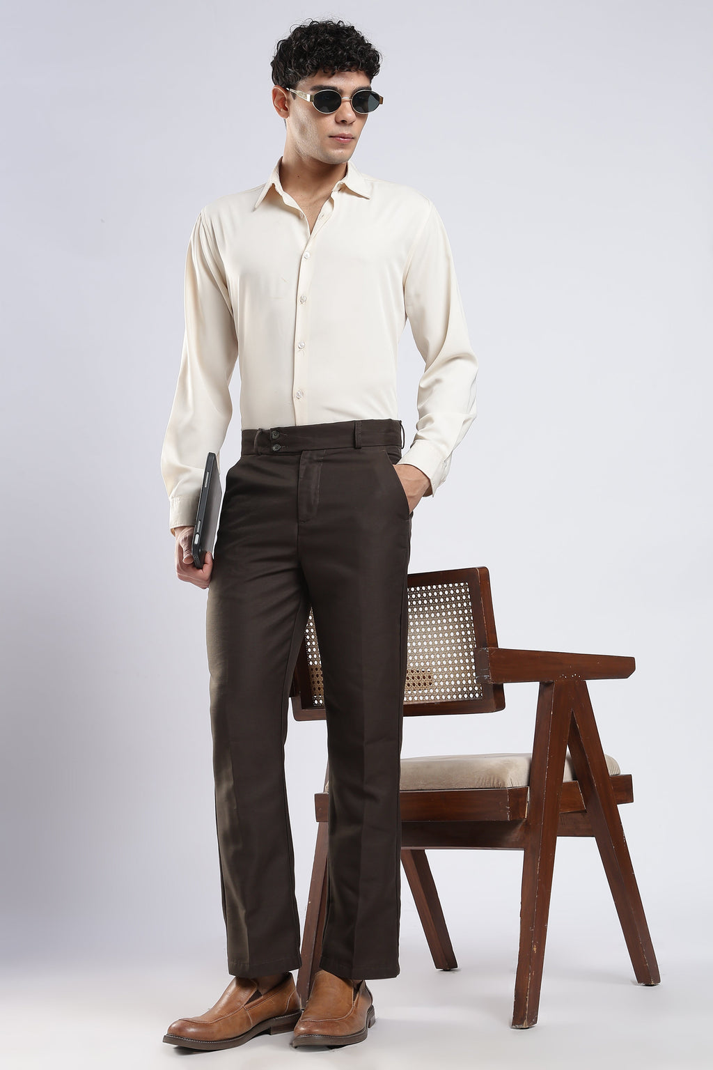 Men Boot Cut Linen Slub-Olive