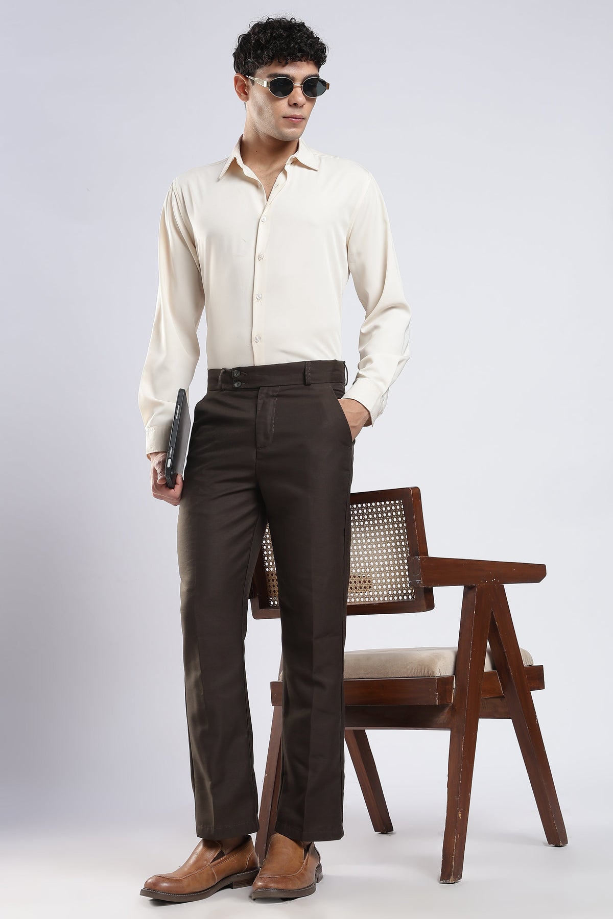 Men Boot Cut Linen Slub-Olive