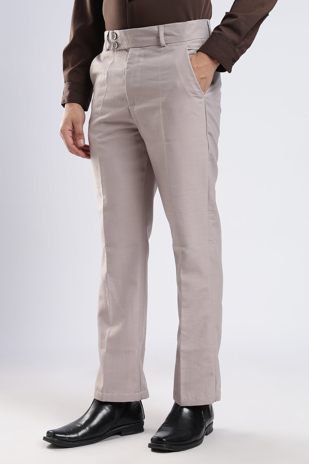 Men Boot Cut Linen Slub-Fawn