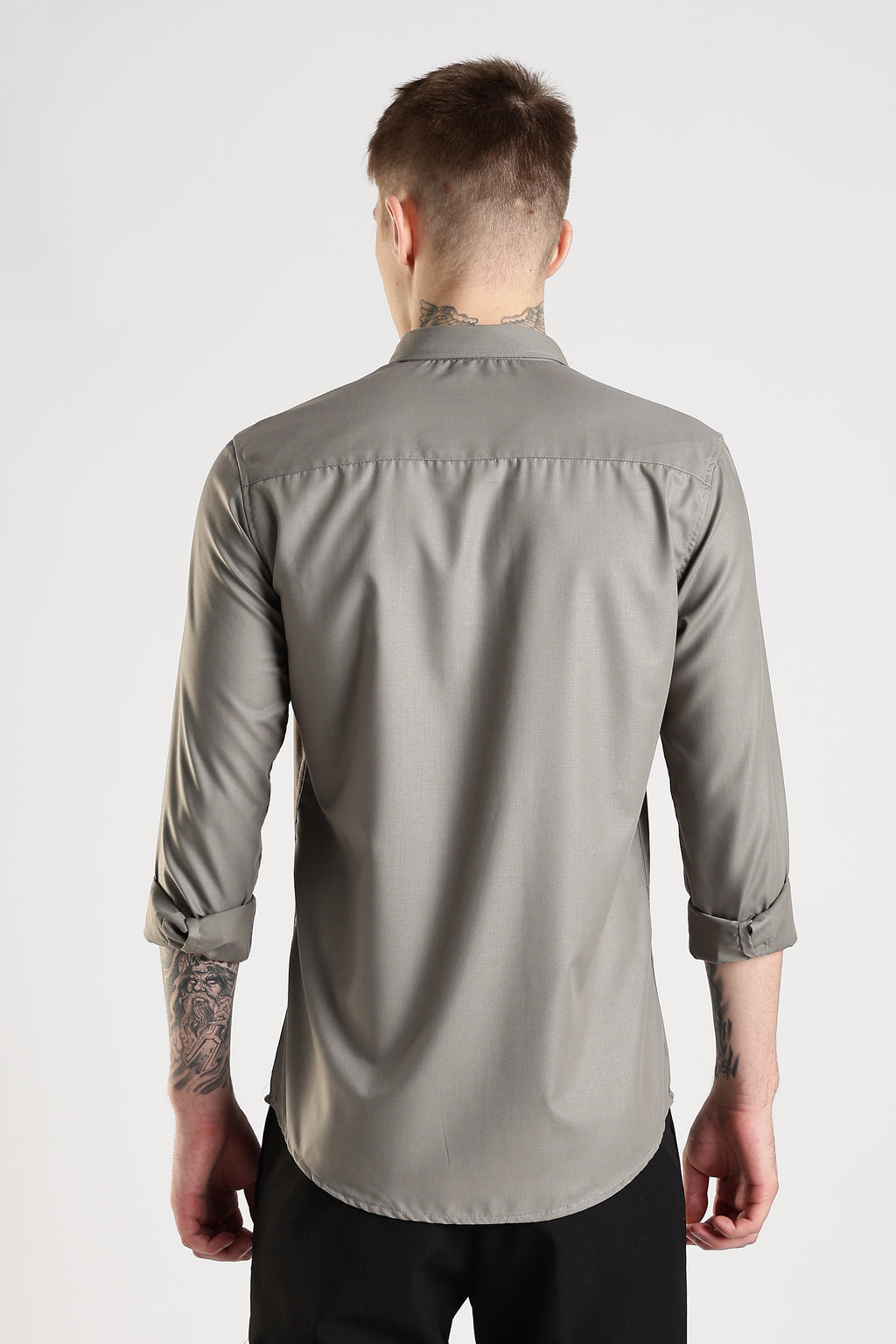 Men Liquid Nylon Plain Shirts-Dk Grey