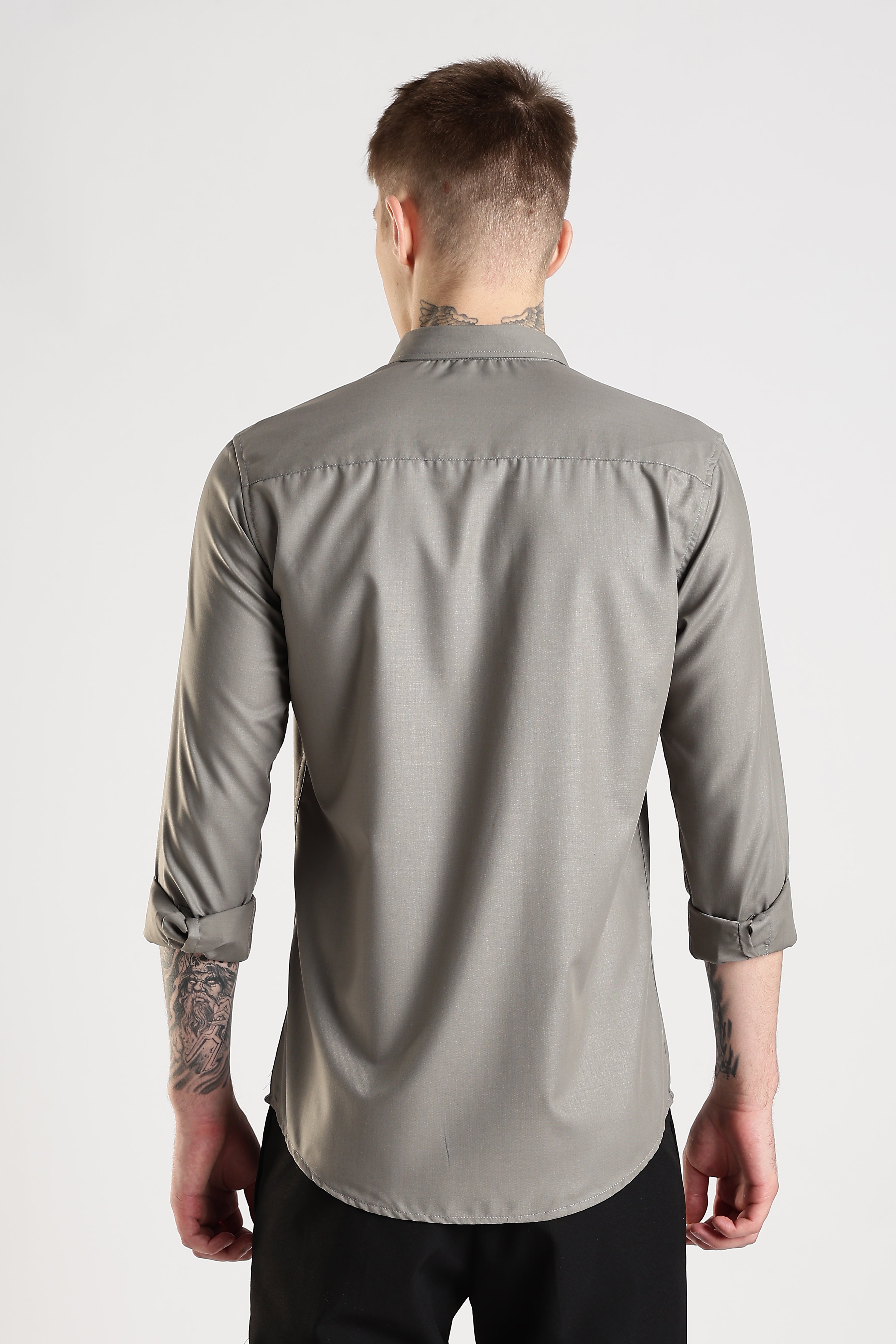 Men Liquid Nylon Plain Shirts-Dk Grey