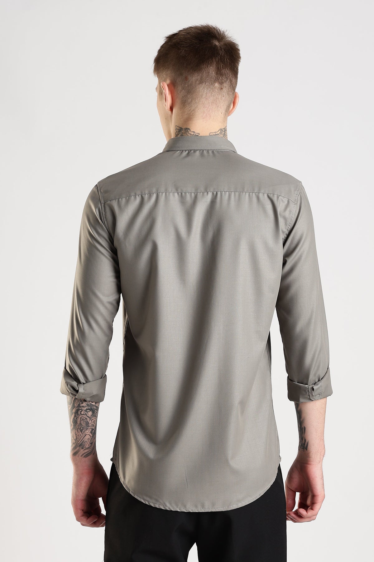 Men Liquid Nylon Plain Shirts-Dk Grey
