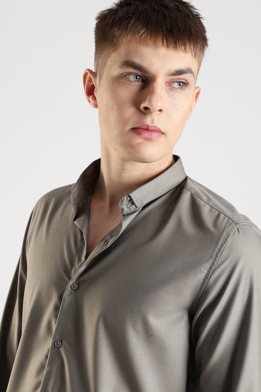 Men Liquid Nylon Plain Shirts-Dk Grey