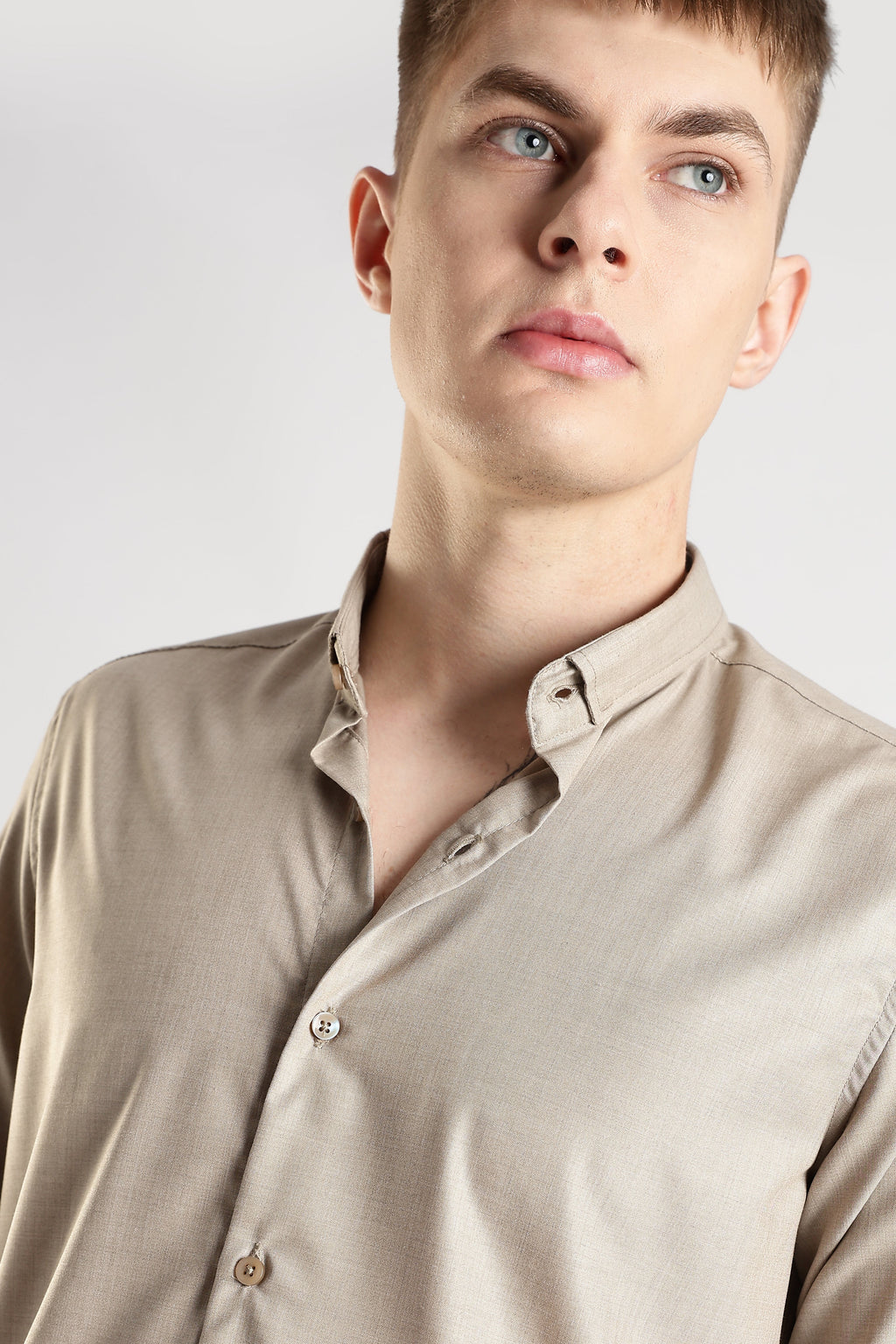 Men Liquid Nylon Plain Shirts-Fawn