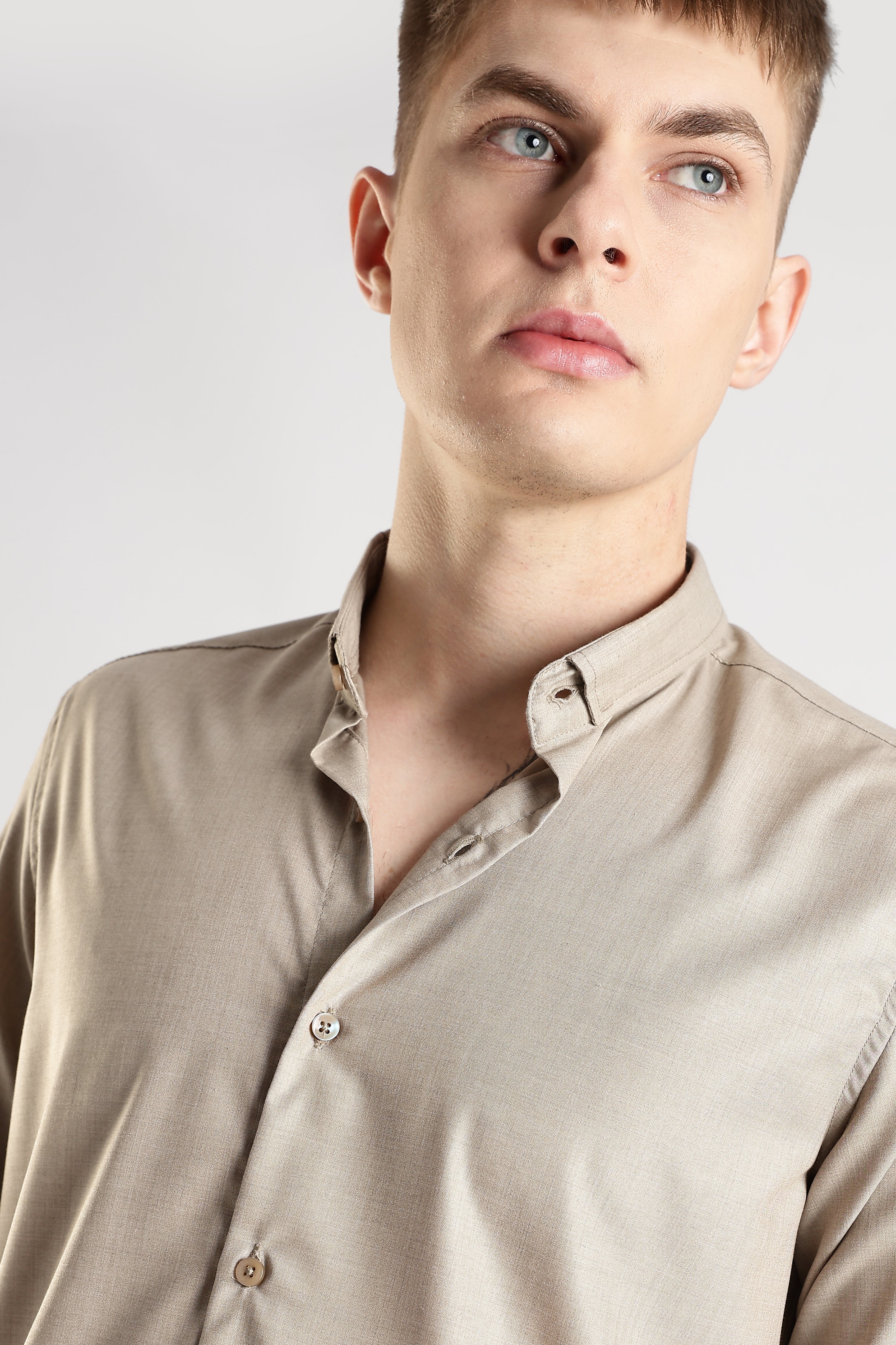 Men Liquid Nylon Plain Shirts-Fawn