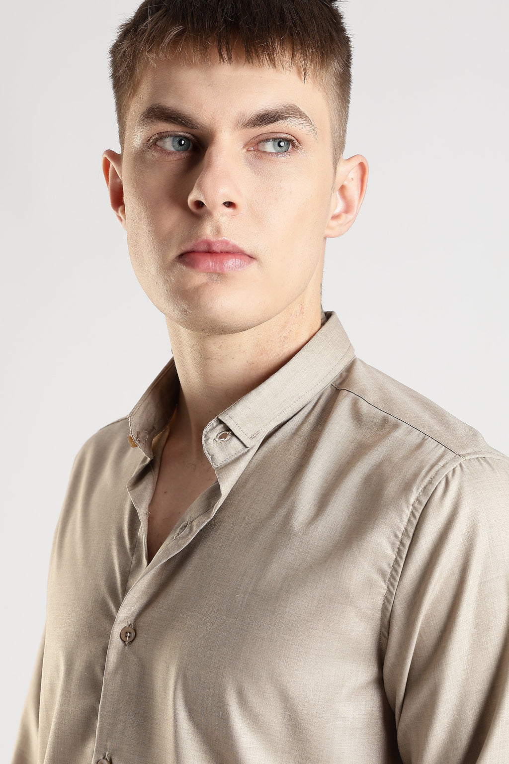 Men Liquid Nylon Plain Shirts-Fawn