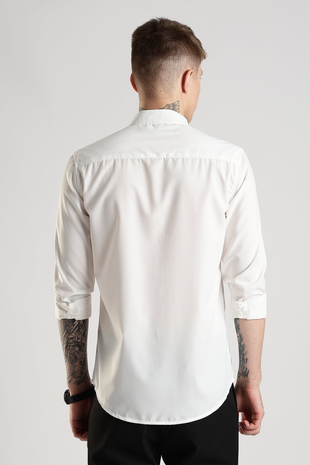 Men Liquid Nylon Plain Shirts-White