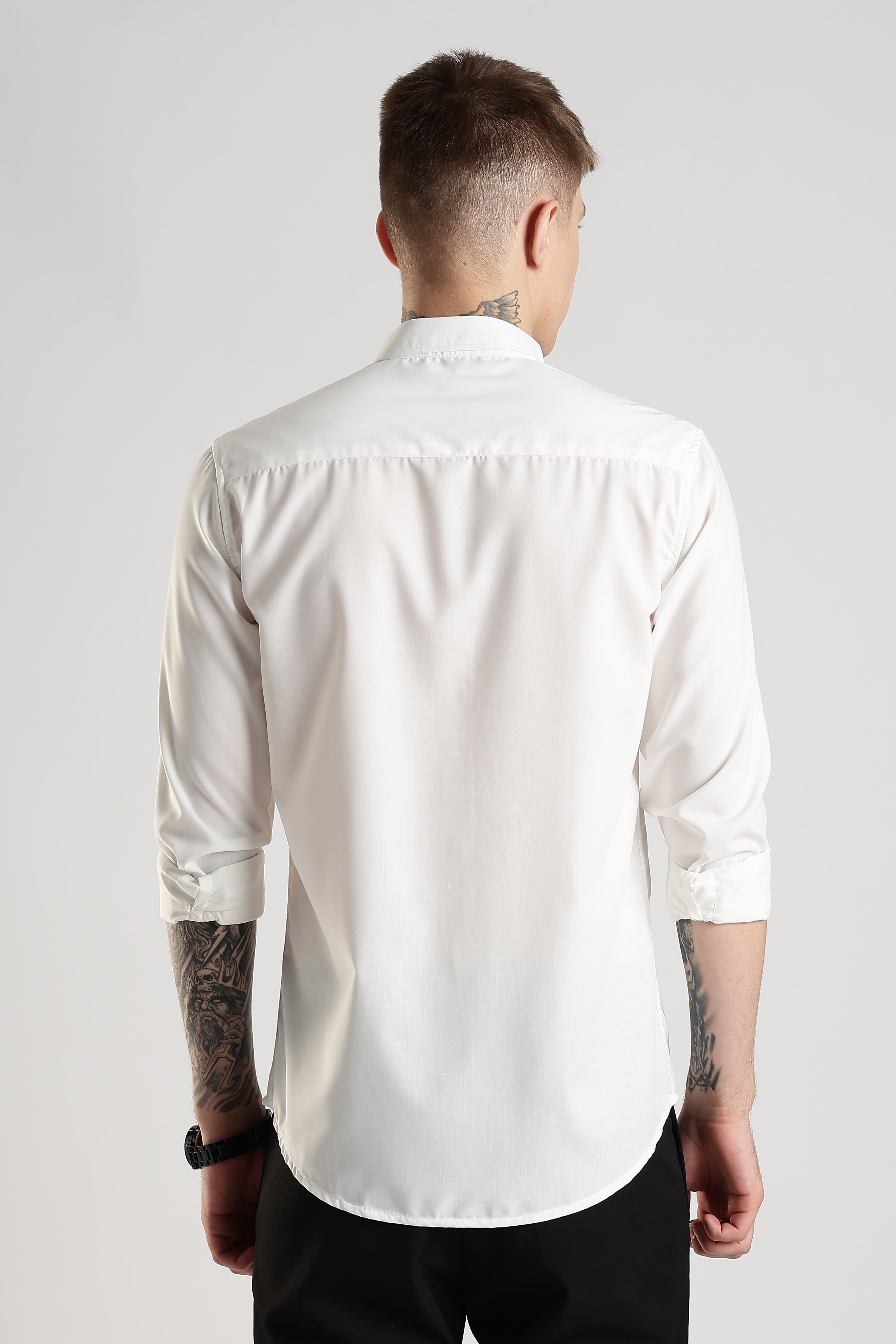 Men Liquid Nylon Plain Shirts-White