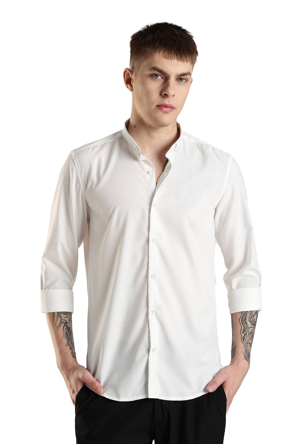 Men Liquid Nylon Plain Shirts-White