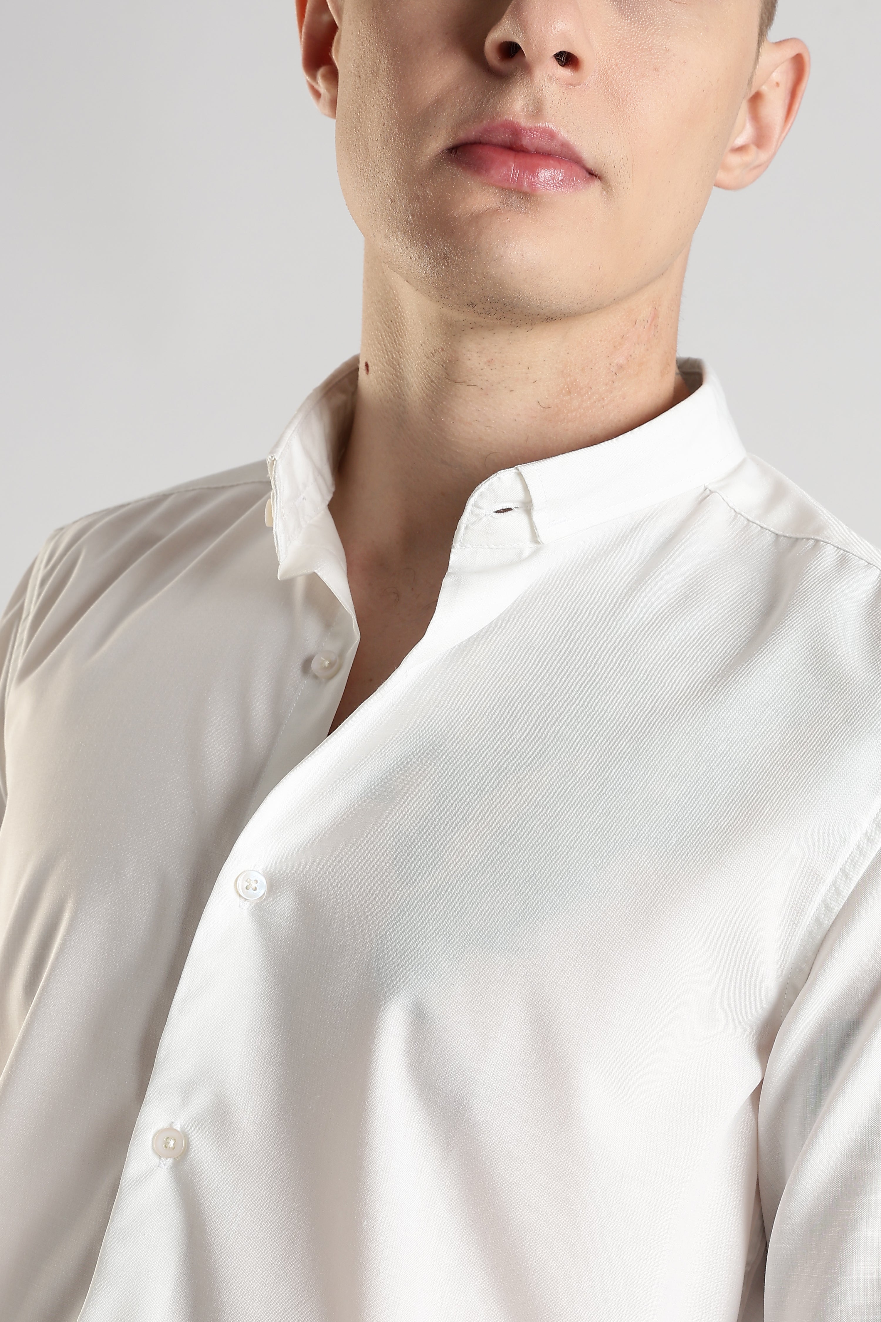 Men Liquid Nylon Plain Shirts-White