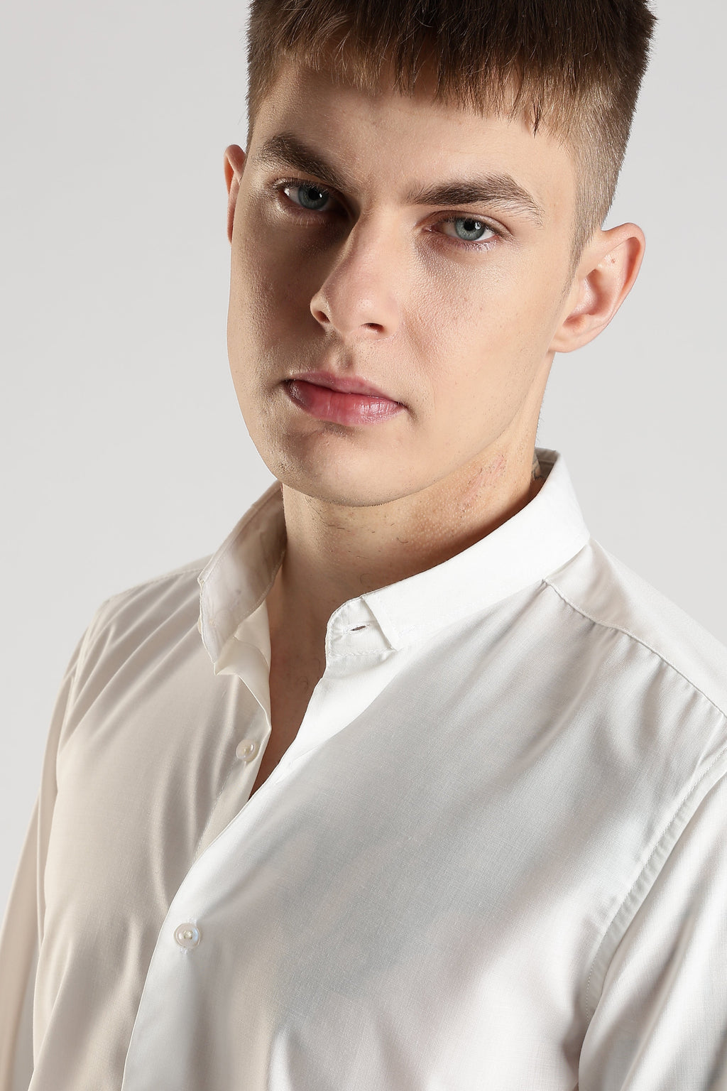 Men Liquid Nylon Plain Shirts-White