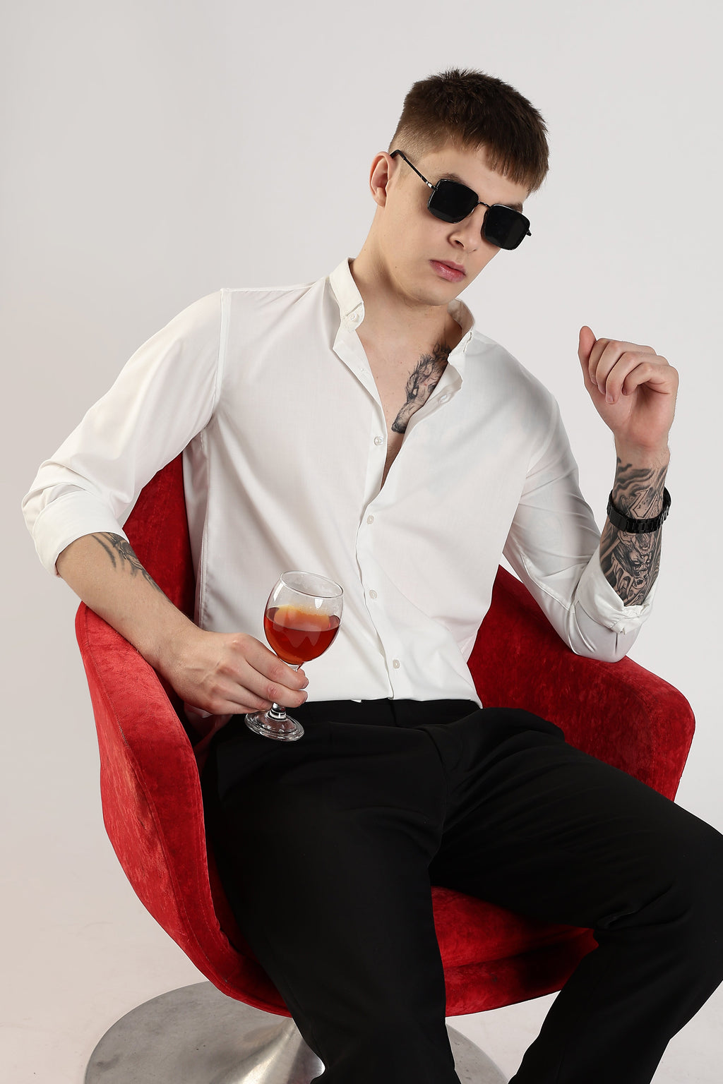 Men Liquid Nylon Plain Shirts-White