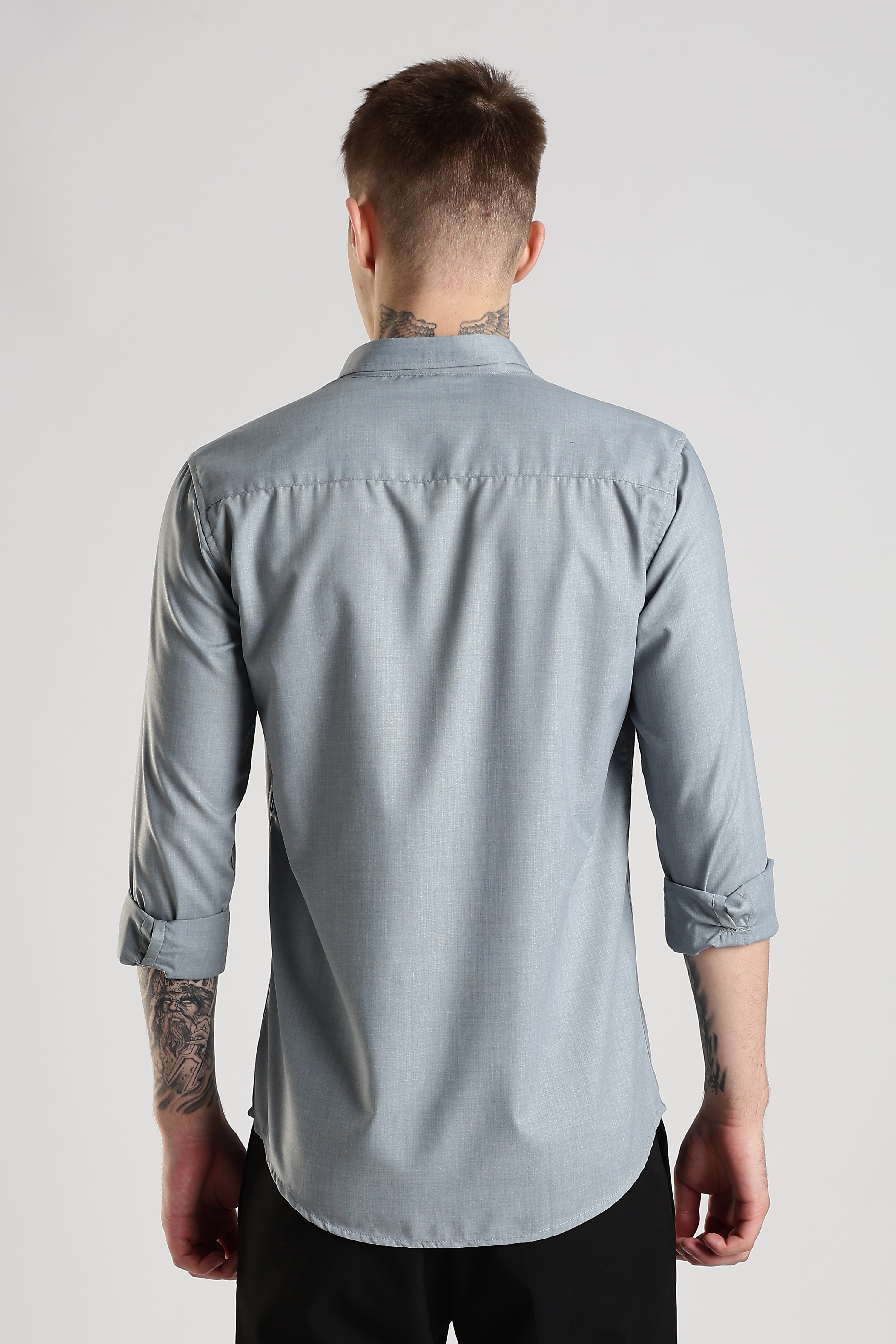 Men Liquid Nylon Plain Shirts-Grey