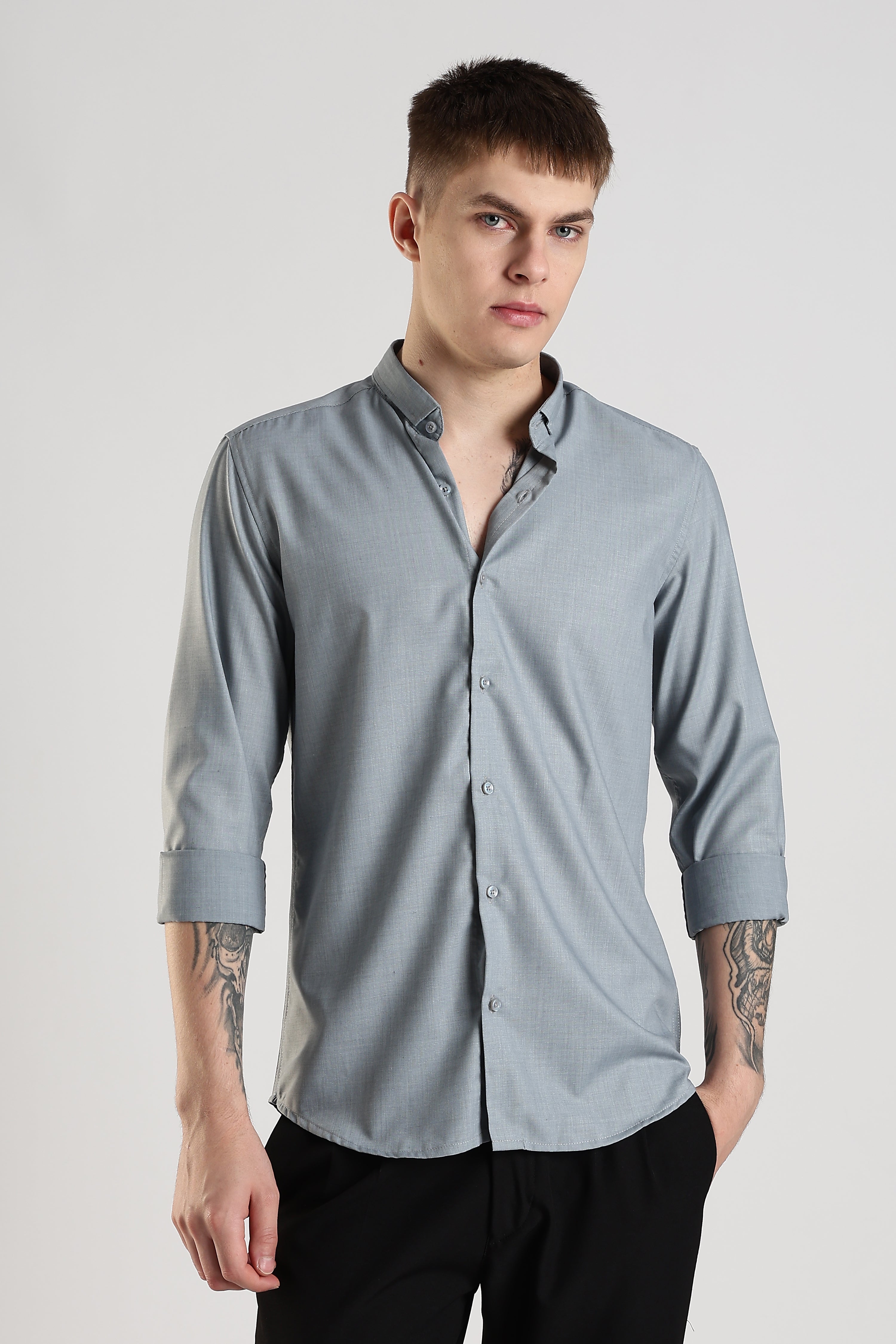 Men Liquid Nylon Plain Shirts-Grey