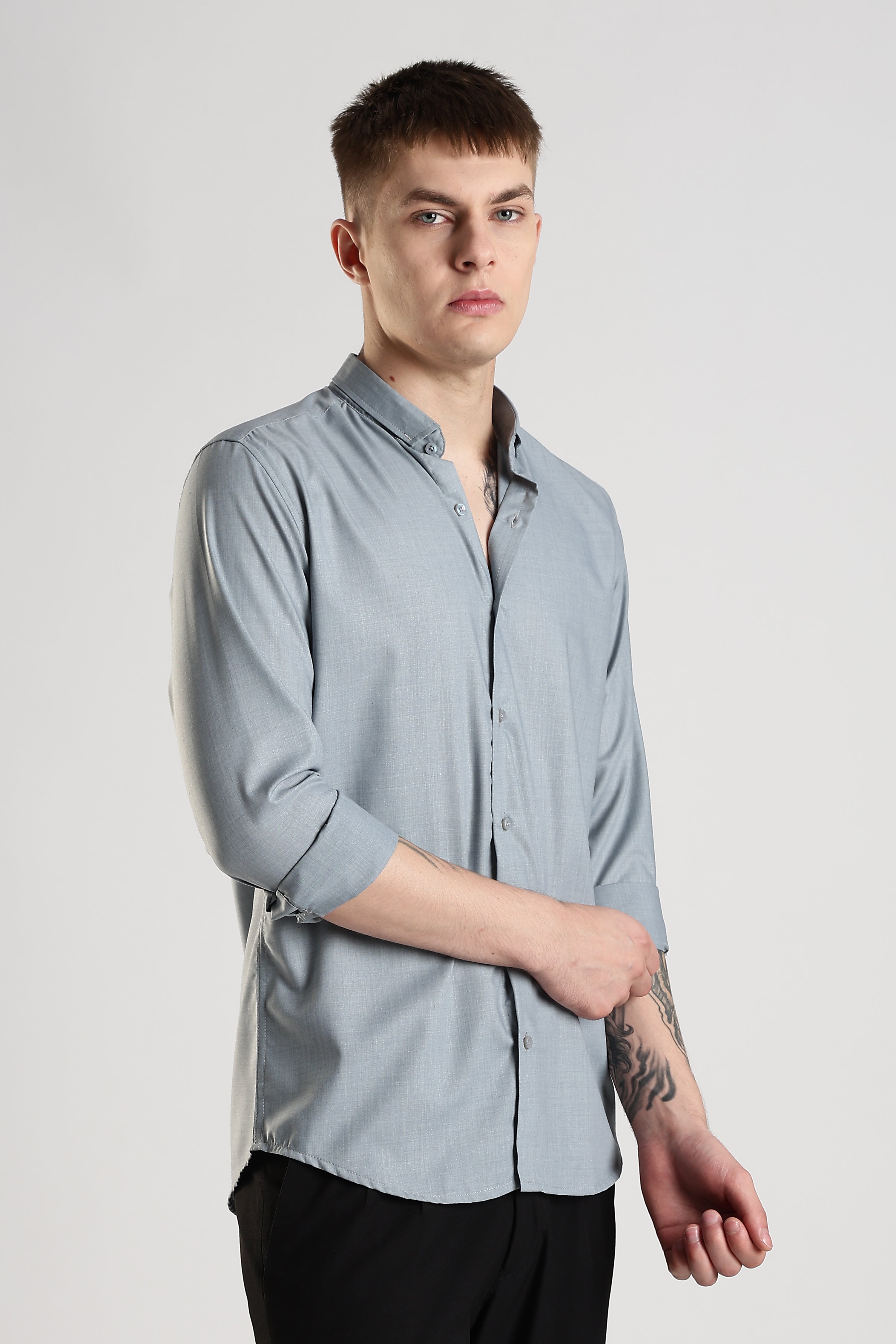 Men Liquid Nylon Plain Shirts-Grey