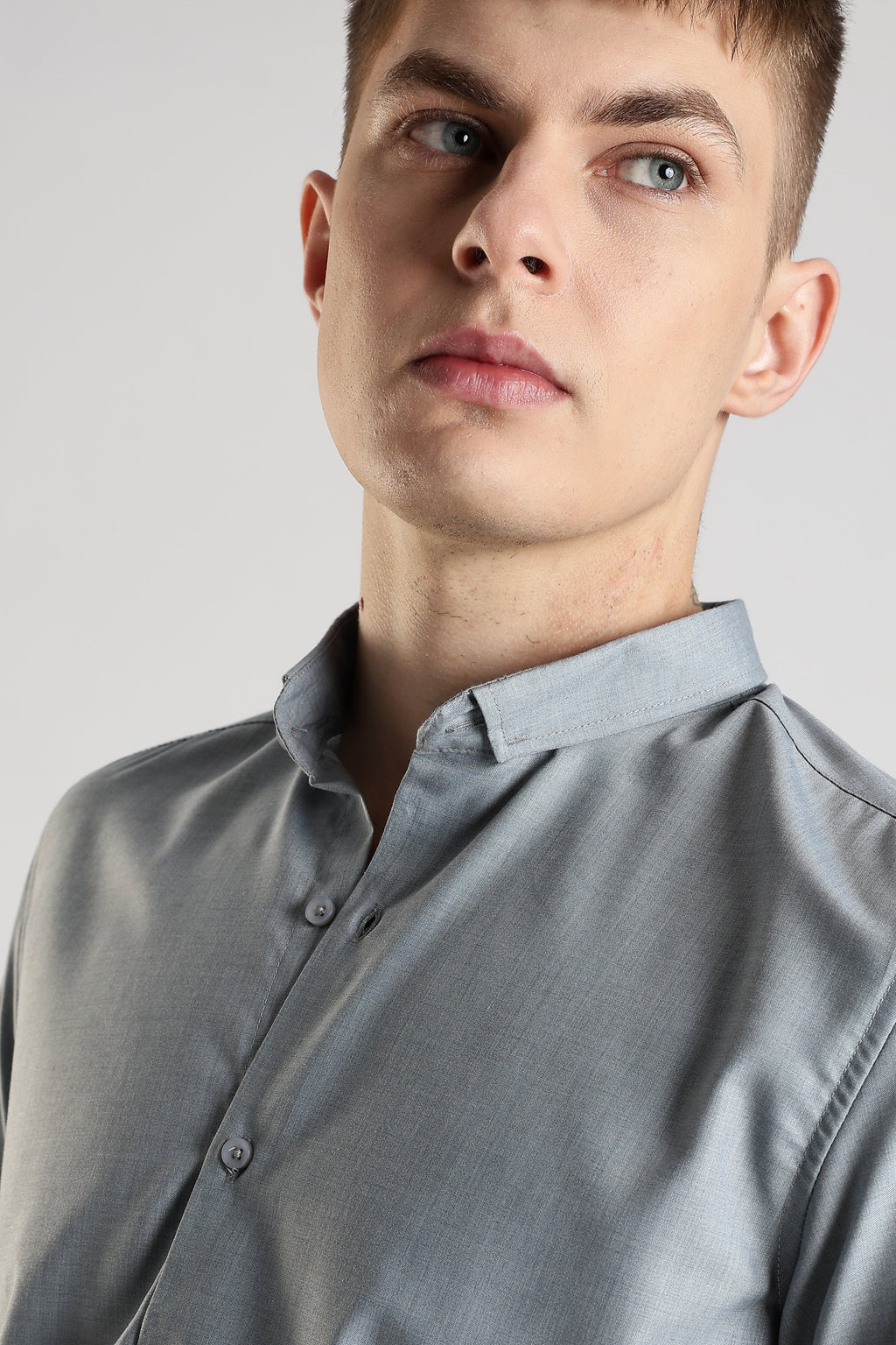 Men Liquid Nylon Plain Shirts-Grey