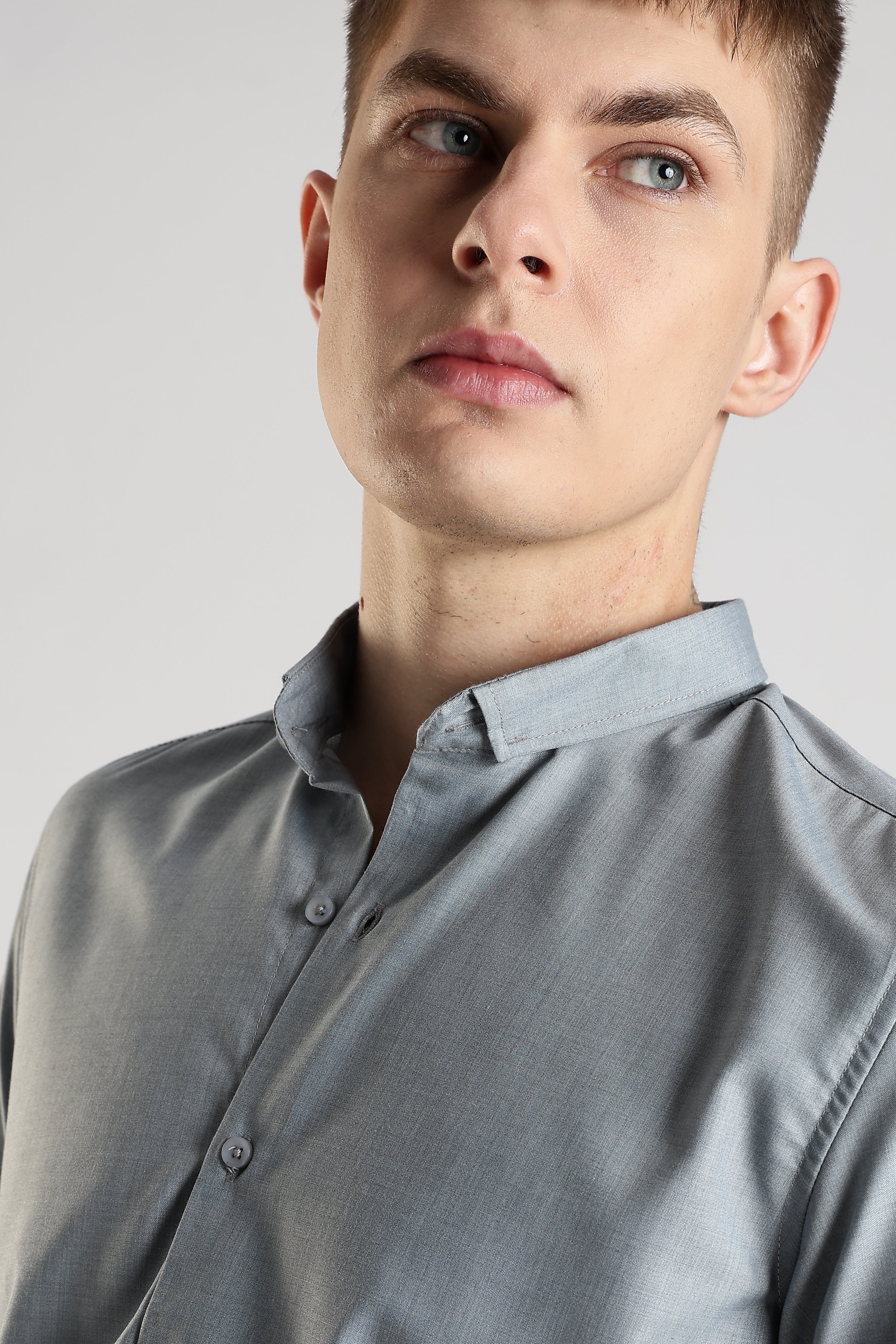 Men Liquid Nylon Plain Shirts-Grey