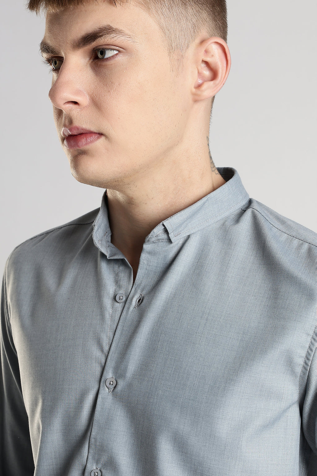 Men Liquid Nylon Plain Shirts-Grey