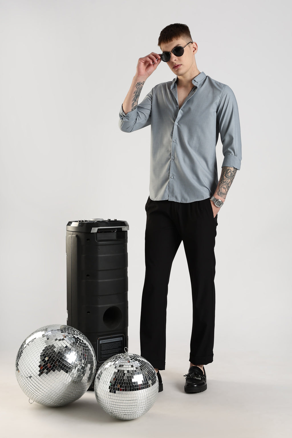 Men Liquid Nylon Plain Shirts-Grey