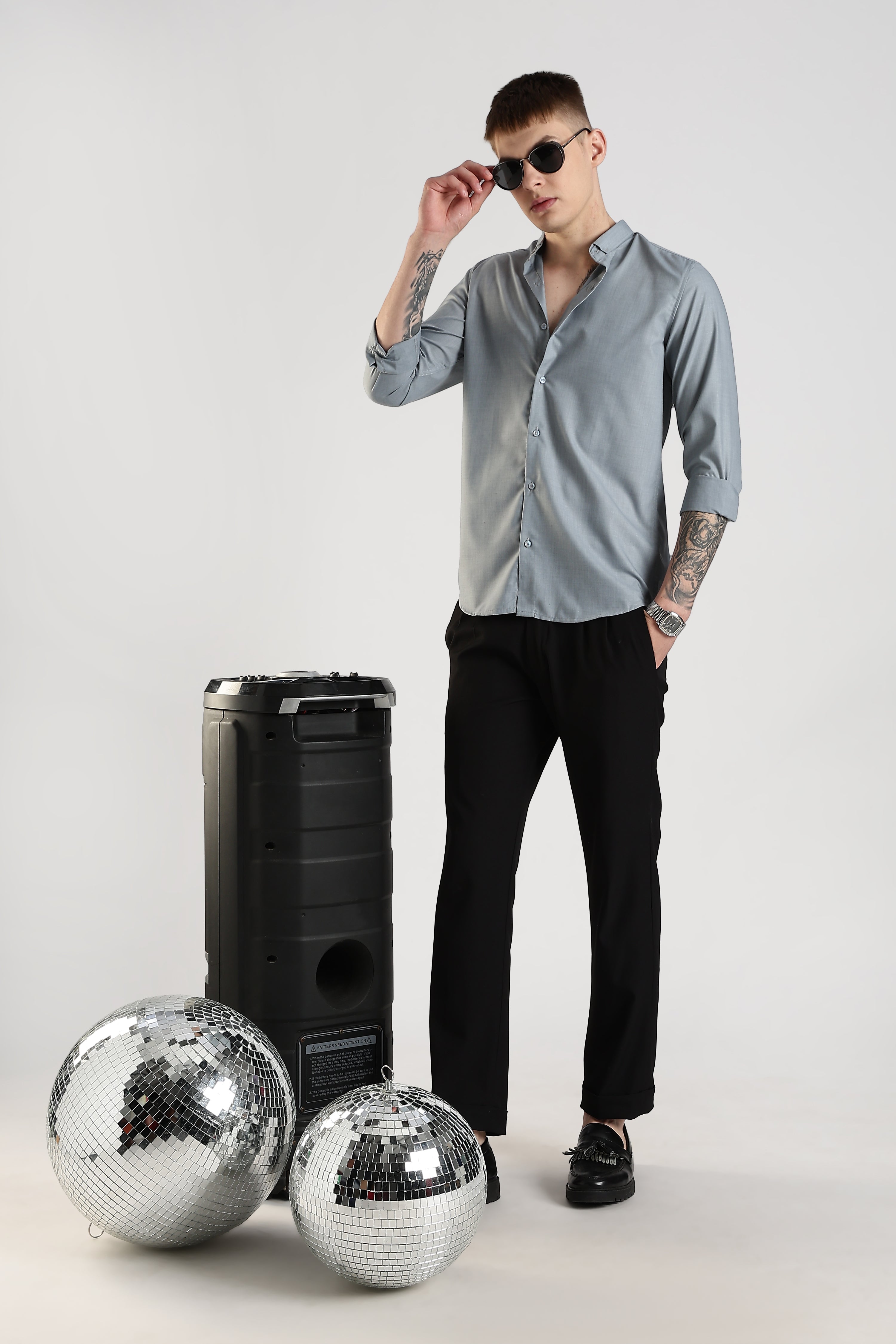 Men Liquid Nylon Plain Shirts-Grey