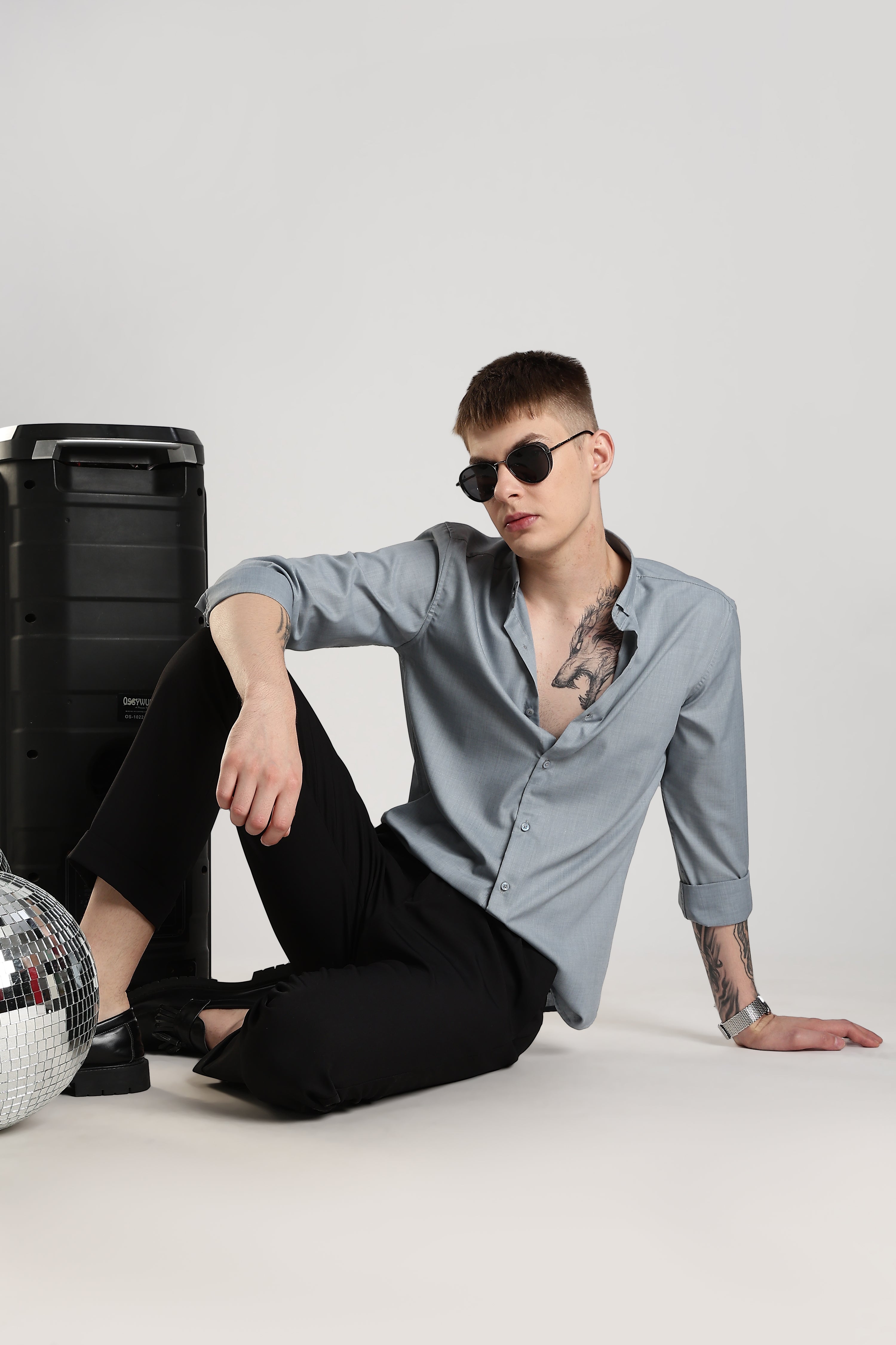 Men Liquid Nylon Plain Shirts-Grey