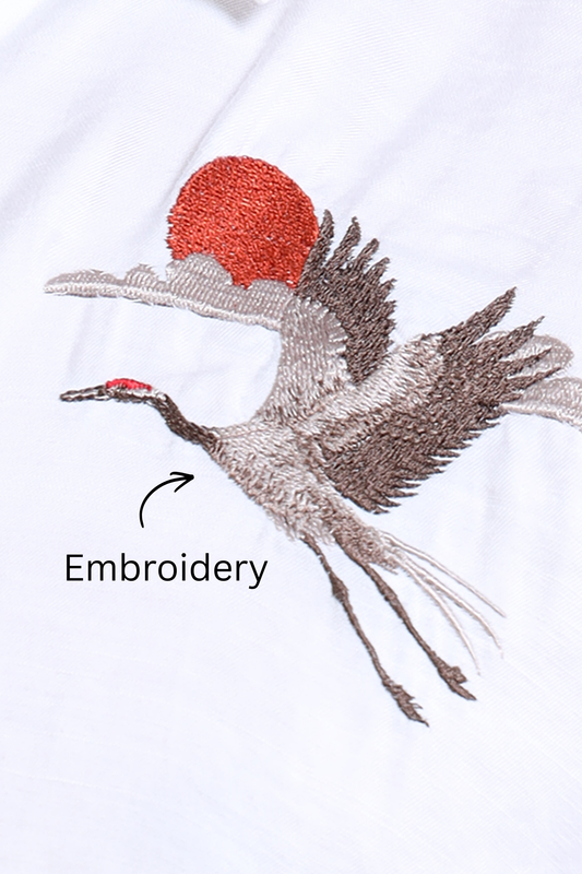 Men’s White Cotton Casual Shirt with Bird Embroidery Detailing