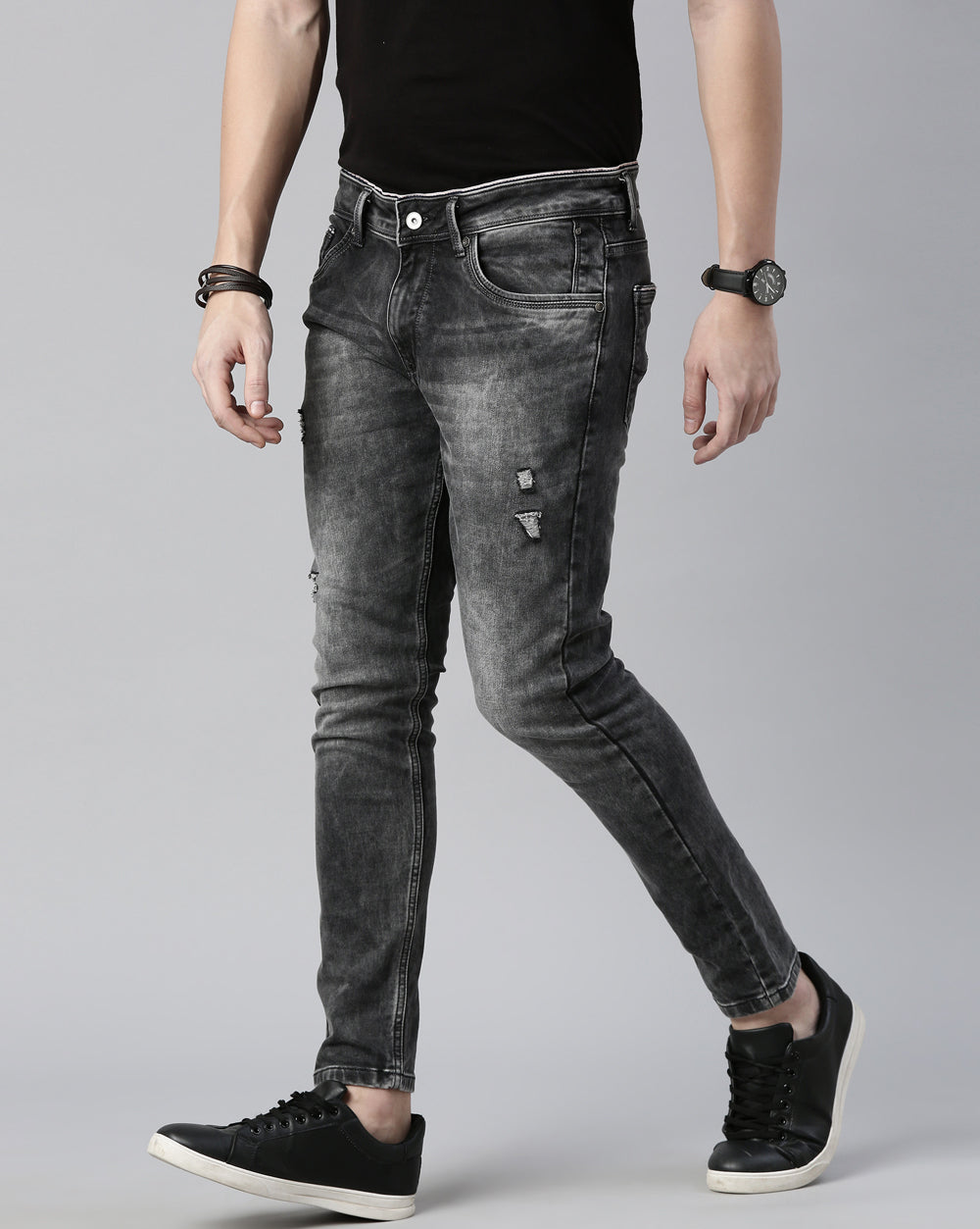 Distressed Dark Grey Denim